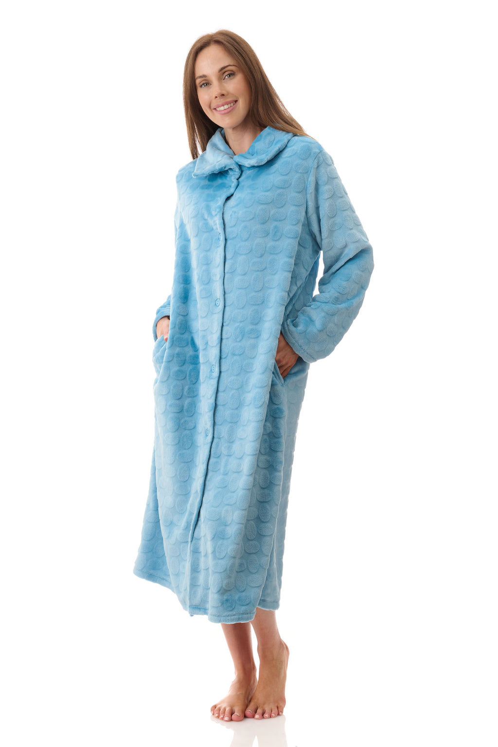 Givoni Mid Length Polyester Button Gown -Aqua