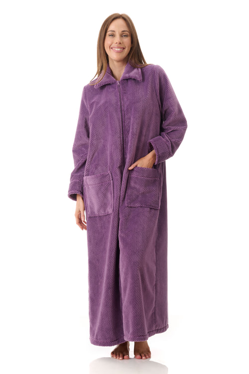 -Givoni Long Length Polyester Zip Gown -Mulberry(S/M/L/XL/2X)