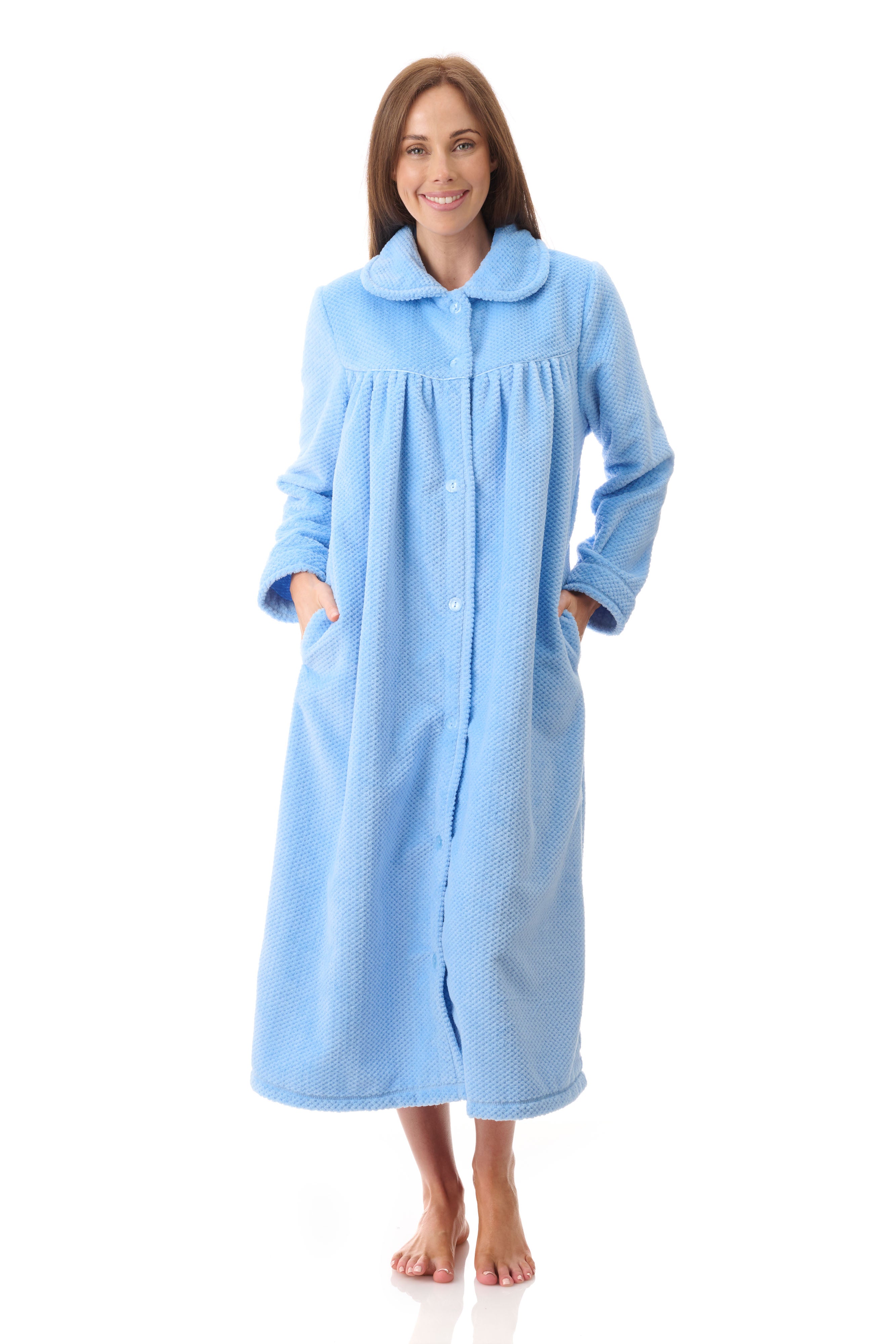 Givoni Mid Length Polyester Button Gown -Cornflower(S/M/XL)