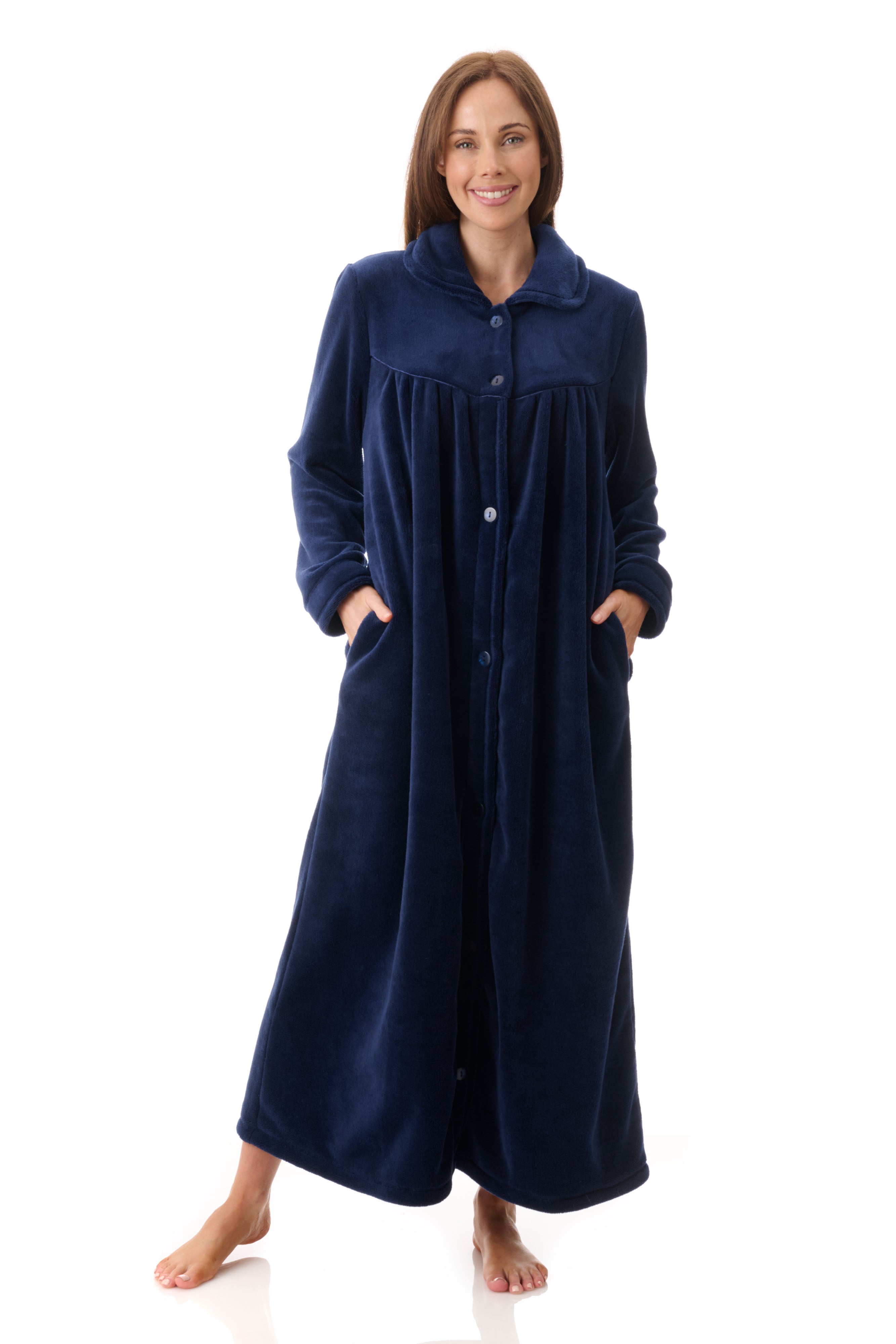 Givoni Long Length Polyester Button Gown -Navy(2X Only)