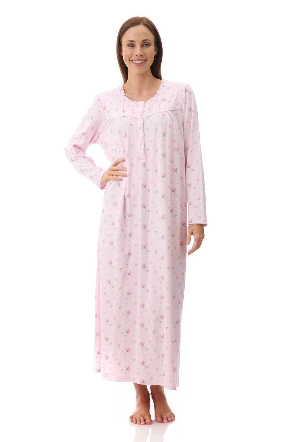 Givoni Yana Cotton Interlock Long Nightie -Pink(M & L)