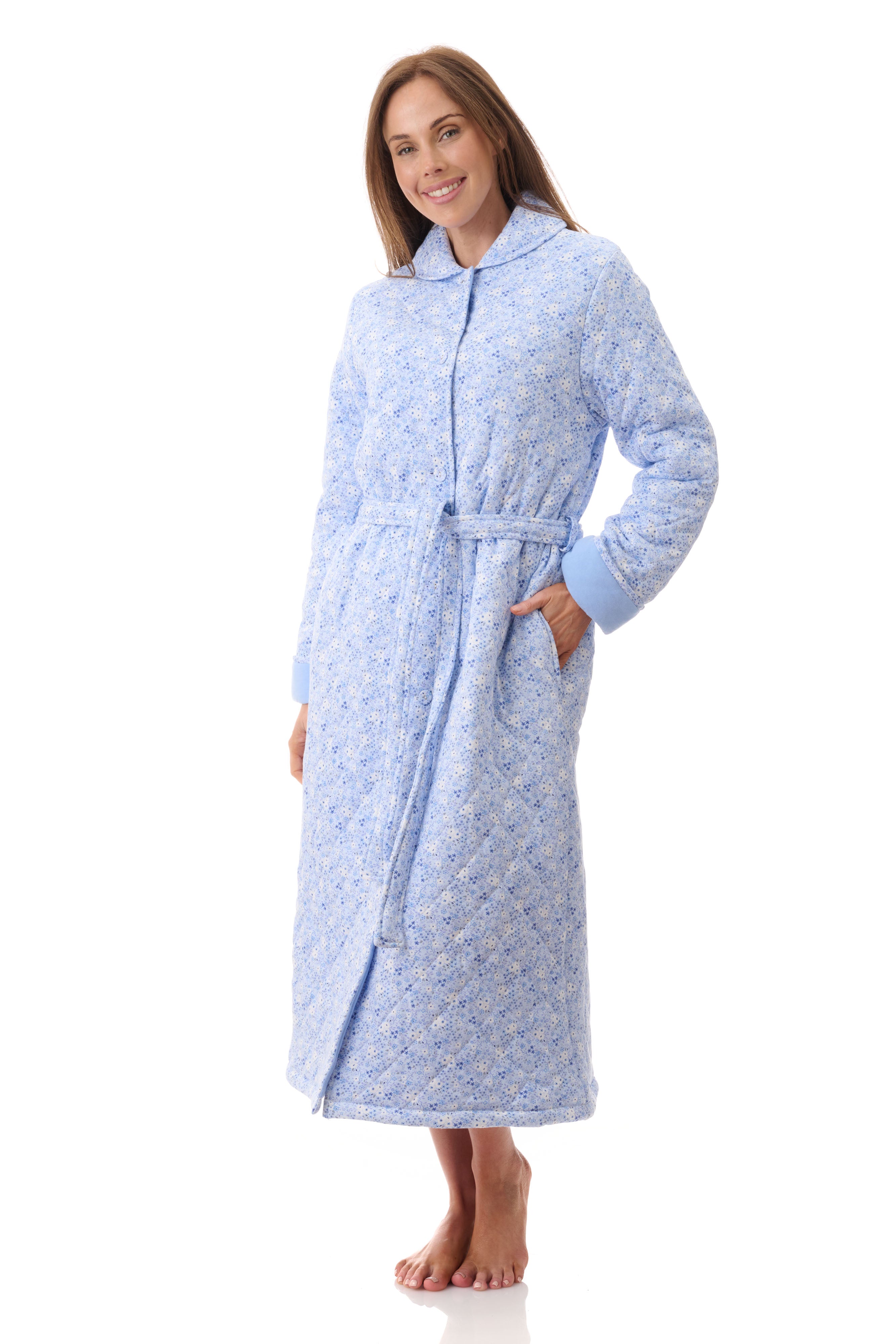 Givoni Katie Mid Length Quilted Button Gown -Blue(M Only)