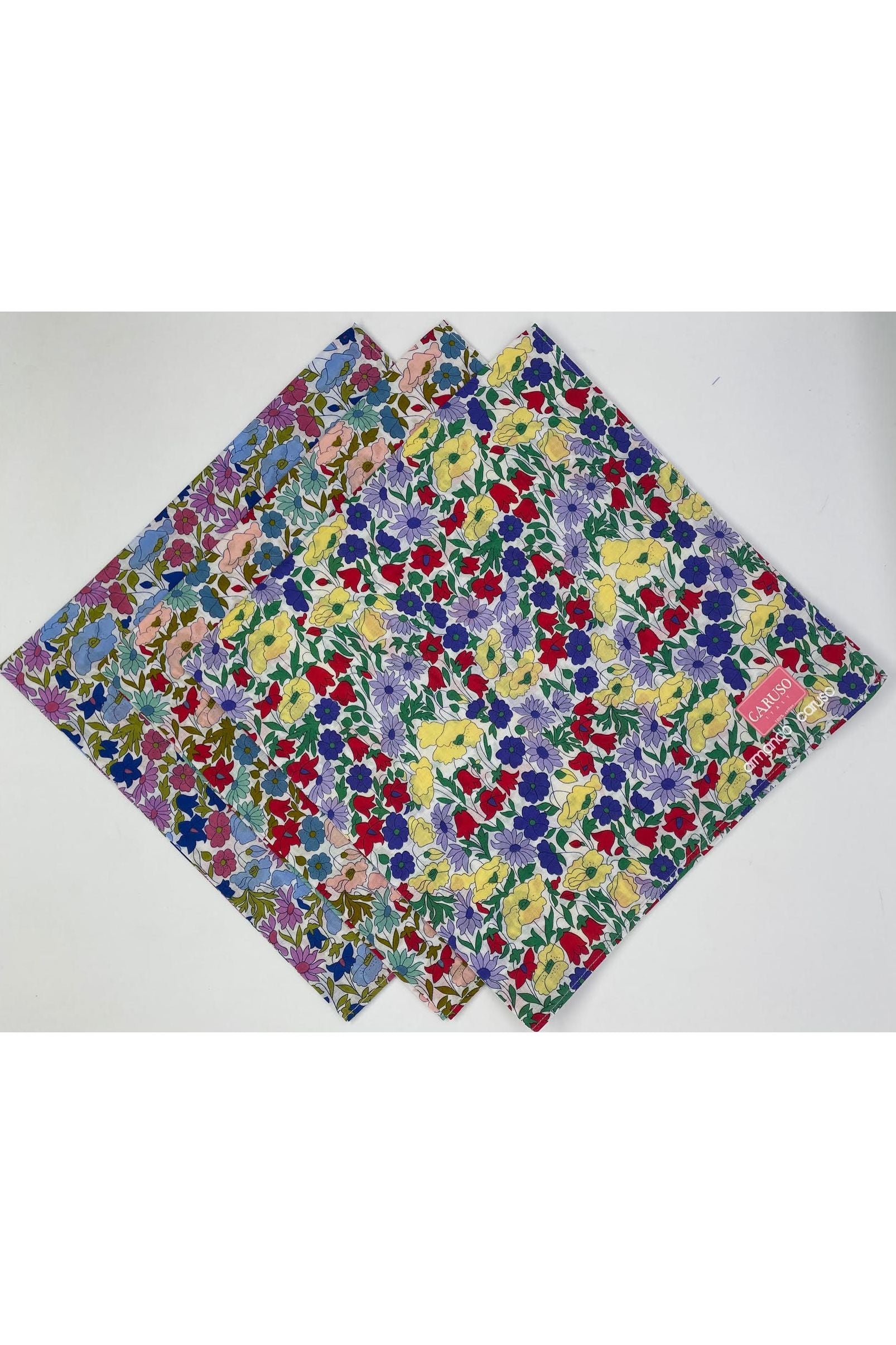 Armando Caruso Small Flowers Handkerchief -Pink & Yellow