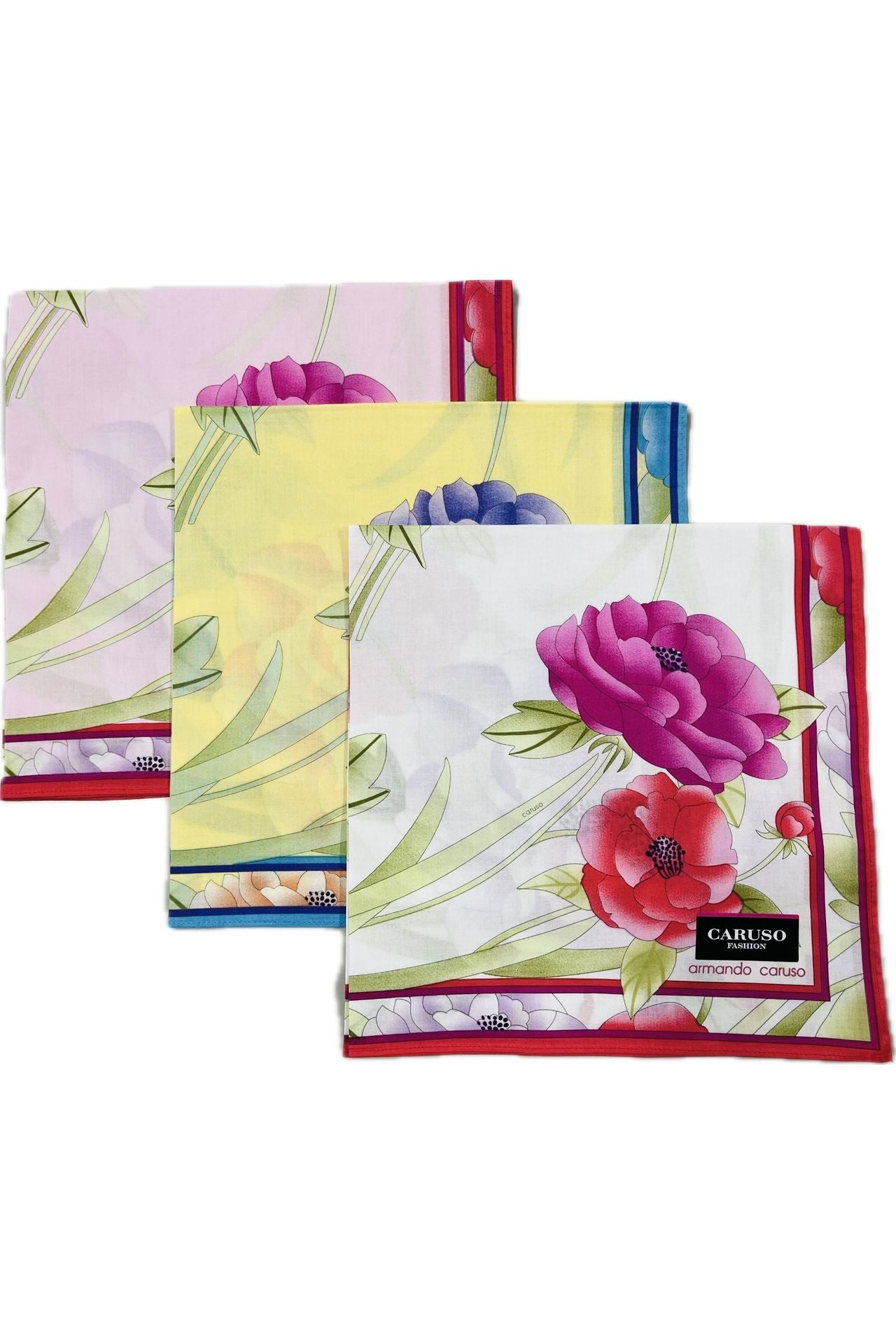 Armando Caruso Large Floral Handkerchief -Pink/Yellow/White