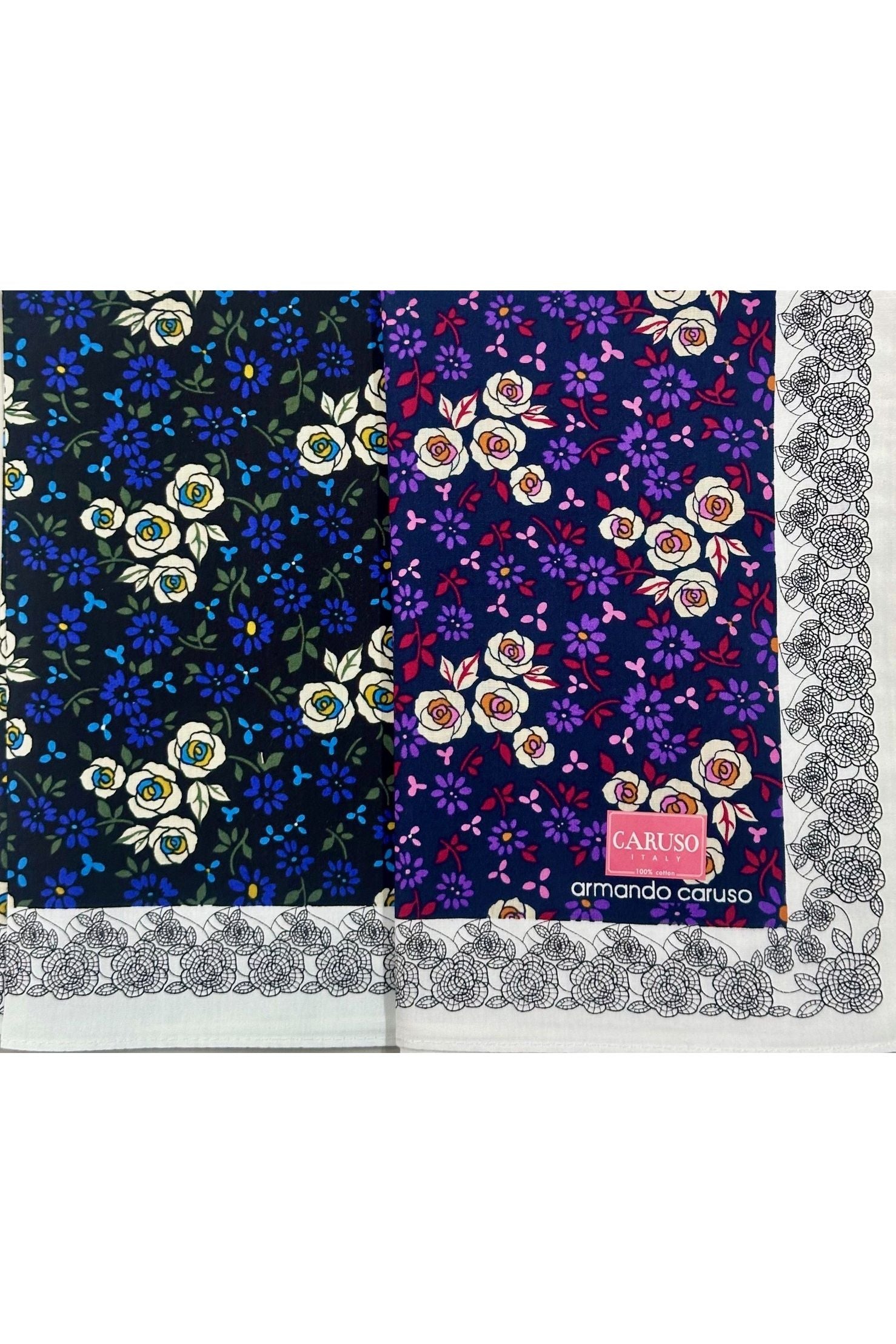 Armando Caruso Floral Cotton Handkerchief -Blue & Purple