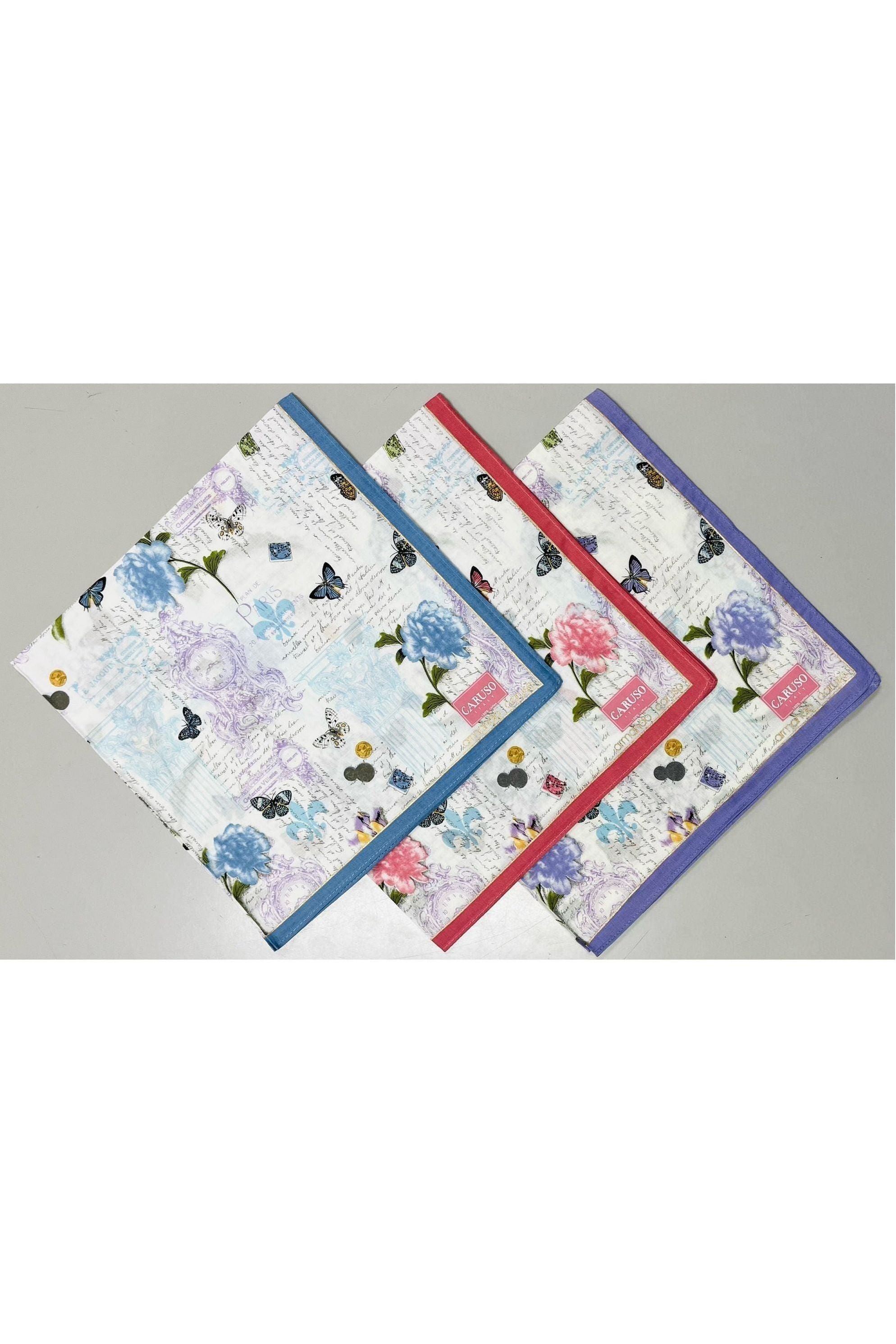Armando Caruso Printed Cotton Handkerchief -Blue/Pink/Purple