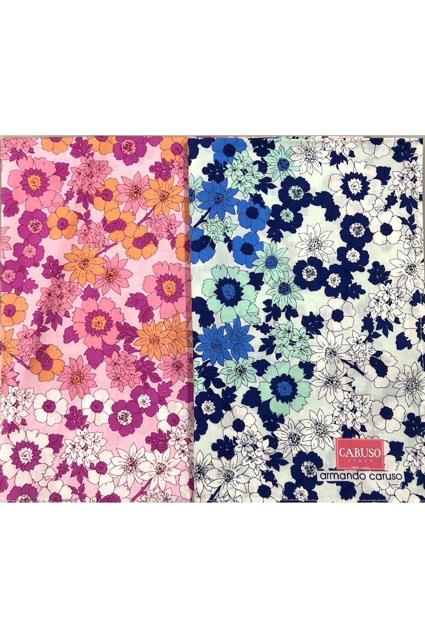 Armando Caruso Floral Cotton Handkerchief -Pink & Blue