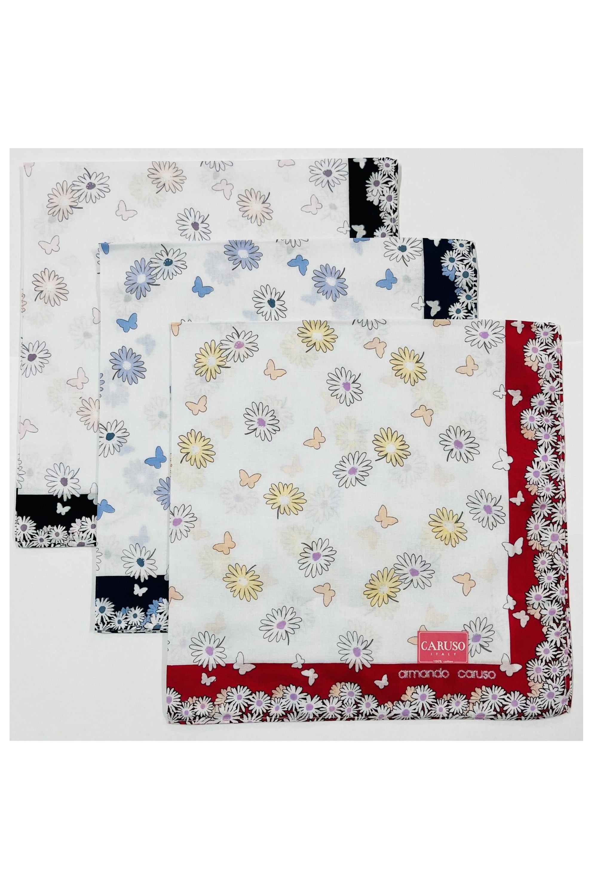 Armando Caruso Daisy Handkerchief -Black/Navy/Red