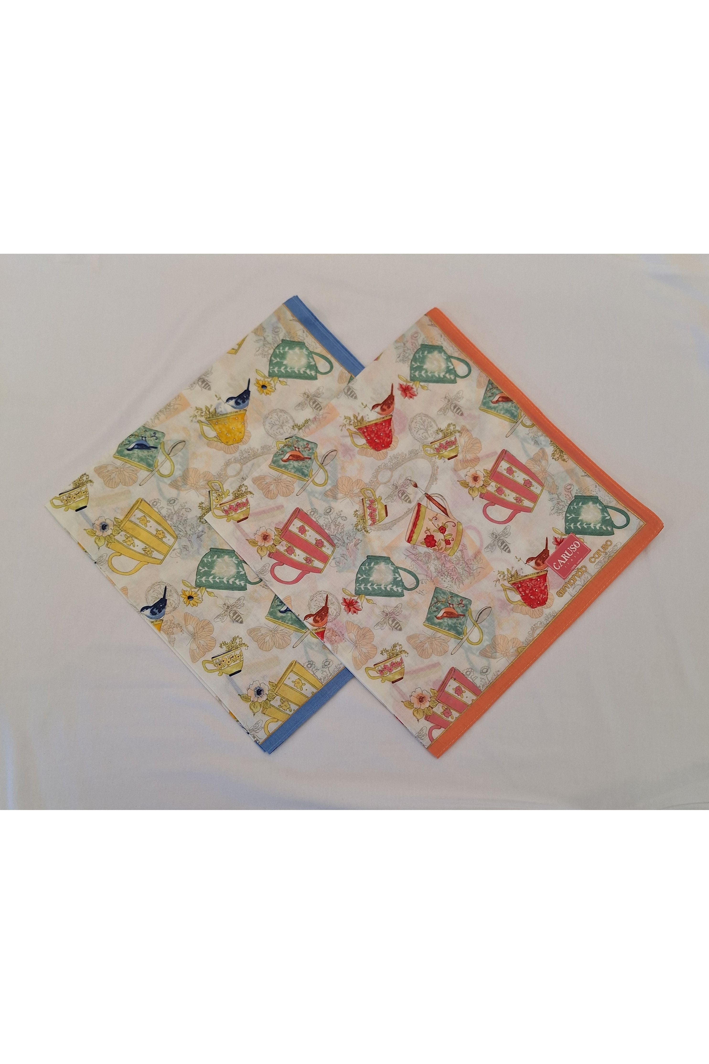 Armando Caruso Teacups Handkerchief -Blue & Orange