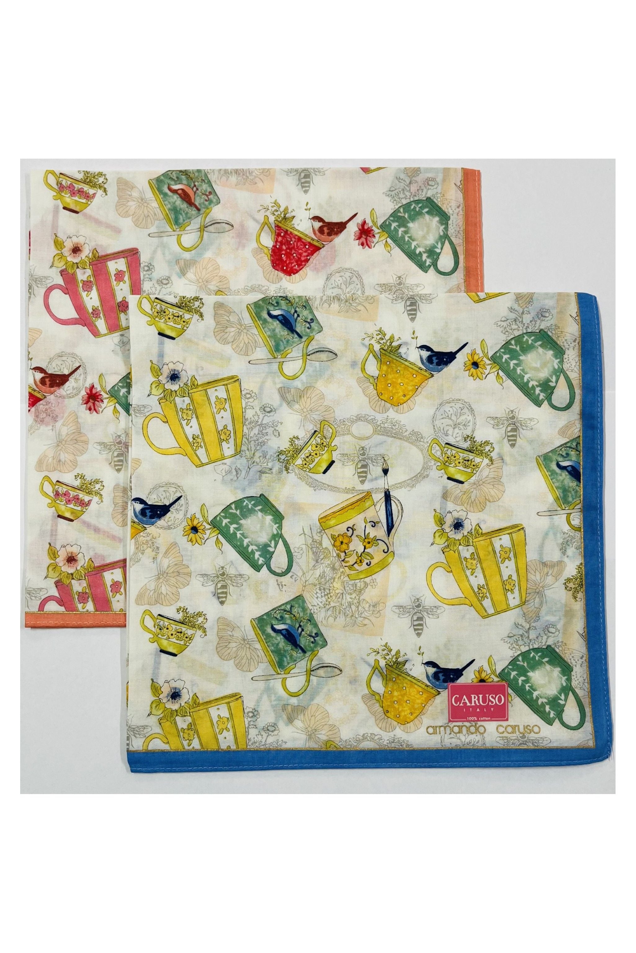 Armando Caruso Teacups Handkerchief -Orange & Blue