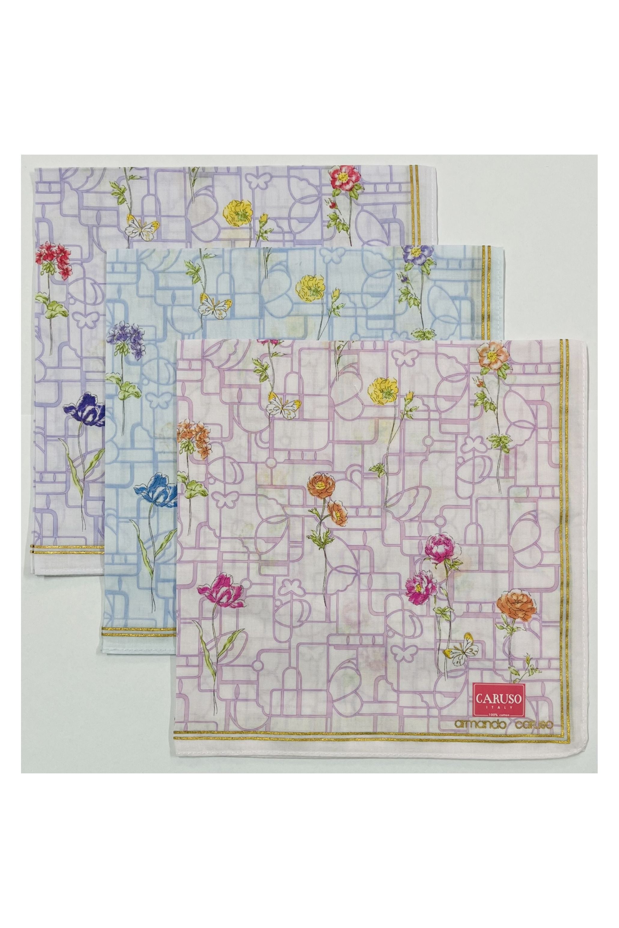 Armando Caruso Butterfly Sketch Handkerchief -Purple/Blue/Pink