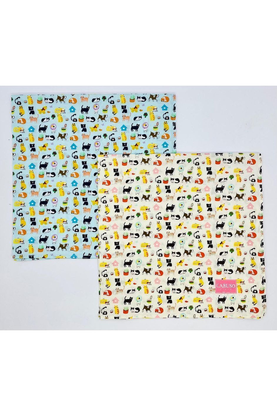 Armando Caruso Cats & Dogs Handkerchief -Blue & Cream