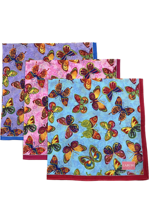 -Armando Caruso Bright Butterfly Handkerchief -Purple/Pink/Blue