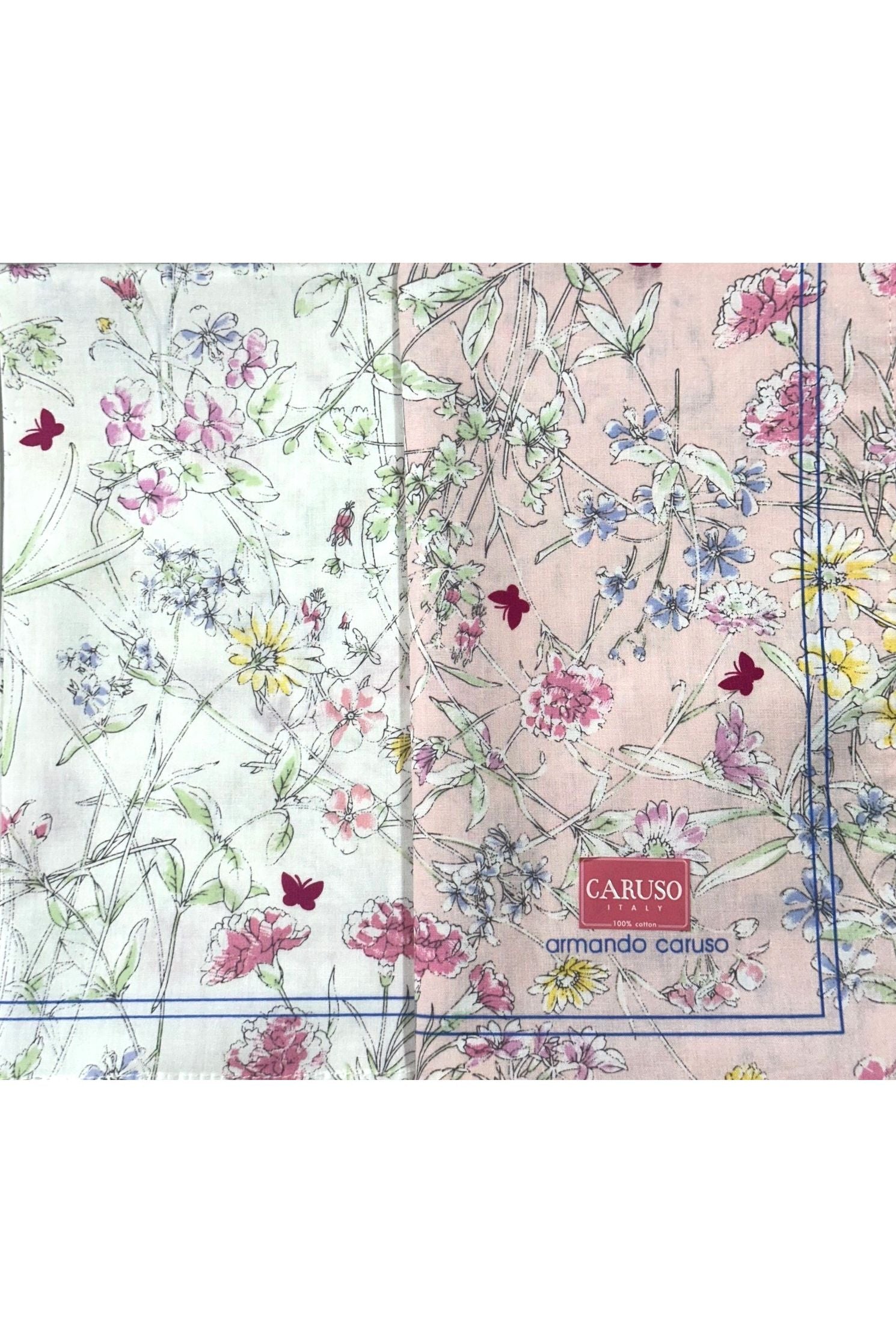 Armando Caruso Pale Flowers Handkerchief -White & Pink