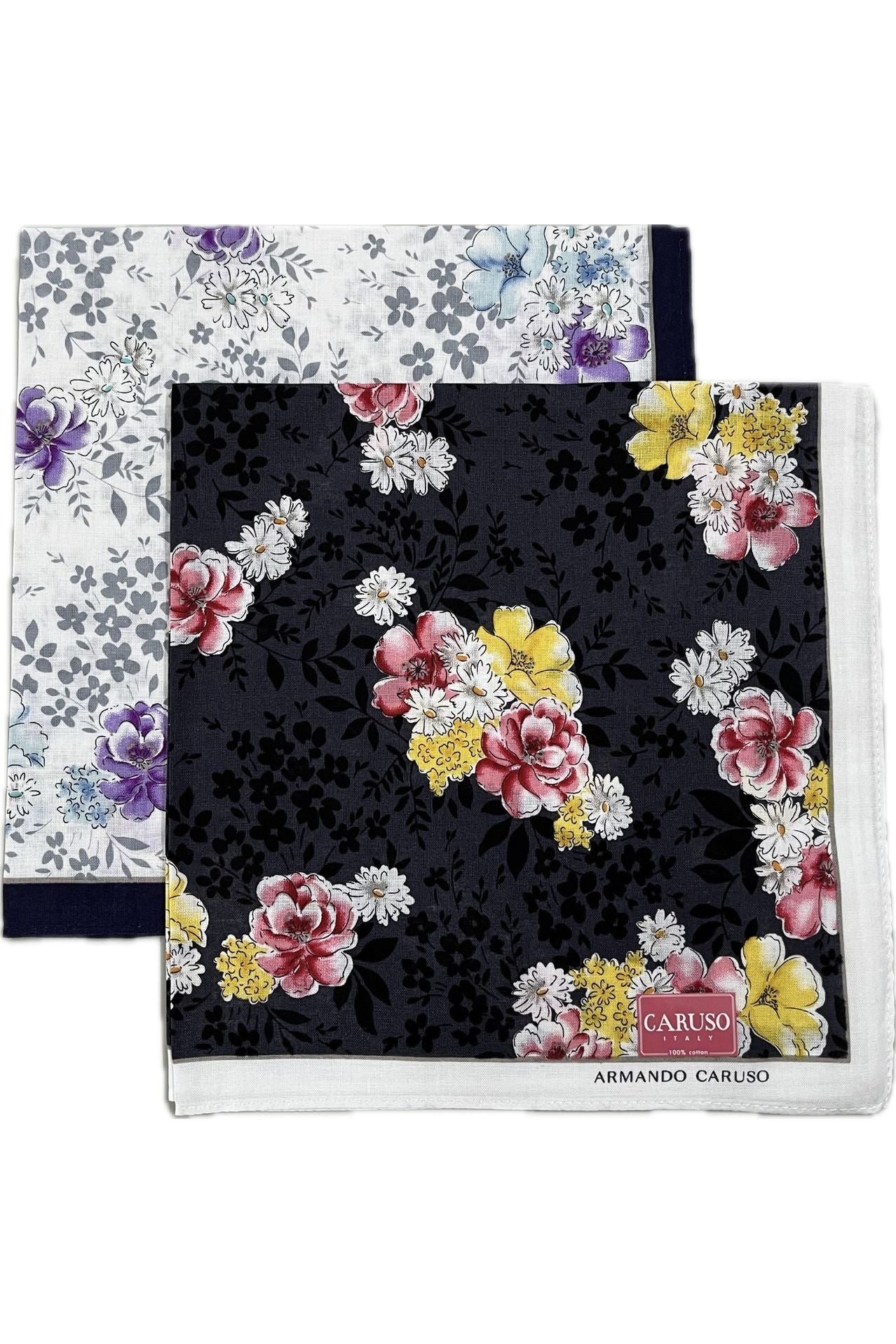 Armando Caruso Floral Handkerchief -White & Black