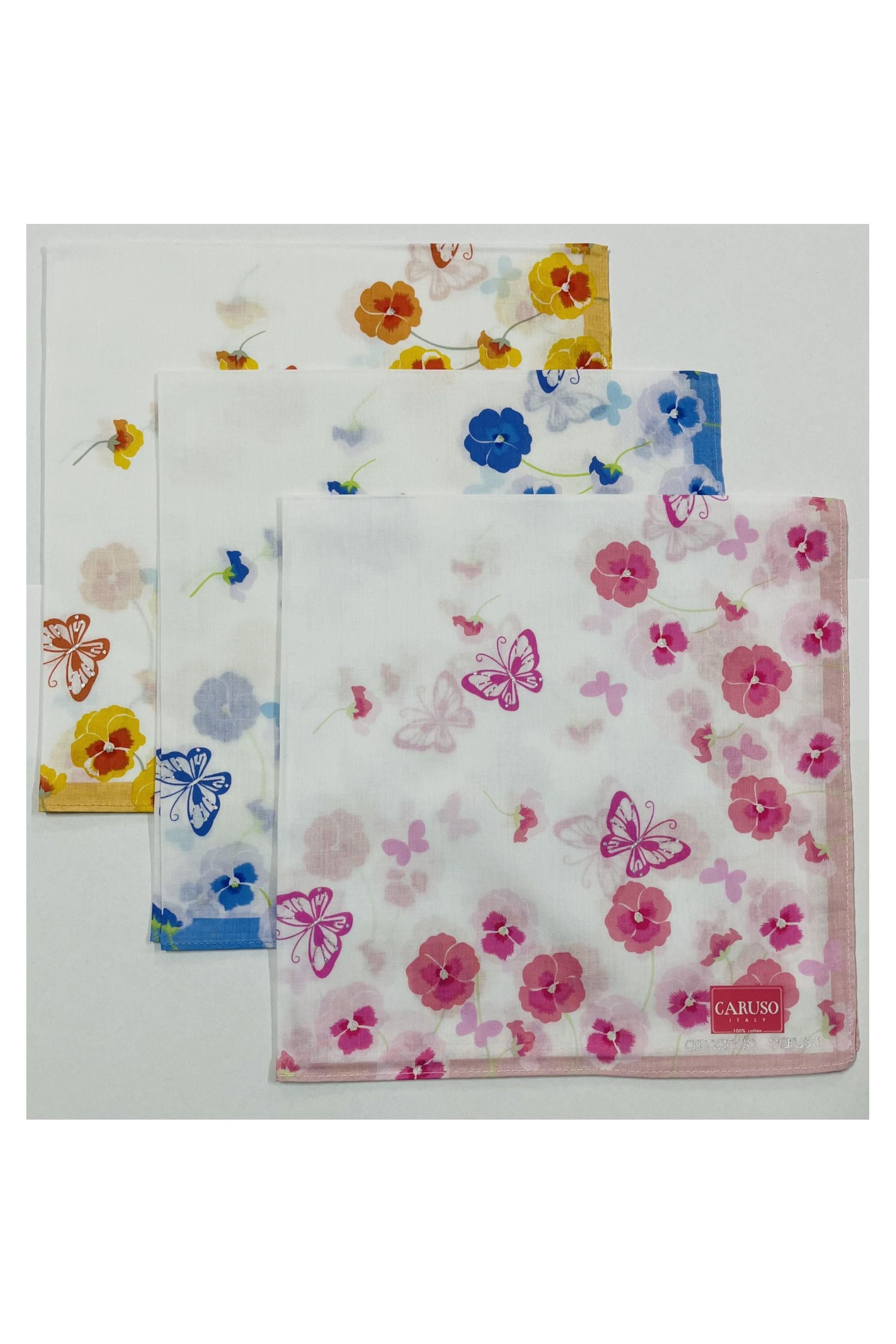 Armando Caruso Pansy Handkerchief -Yellow/Blue/Pink