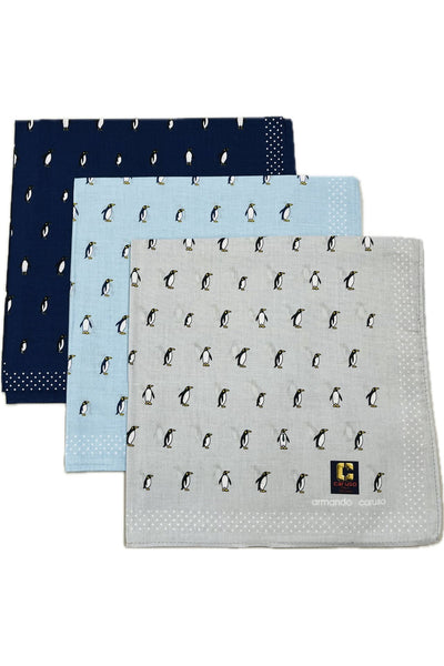 Armando Caruso Penguins Handkerchief -Navy/Blue/Grey