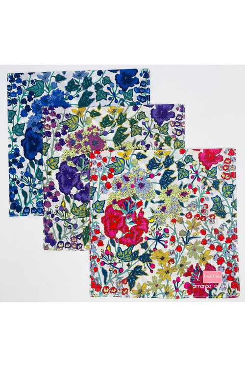 -Armando Caruso Floral Handkerchief -Blue/Purple/Red