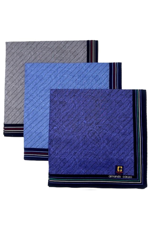 Armando Caruso Paisley Stripes Handkerchief -Grey/Blue/Navy