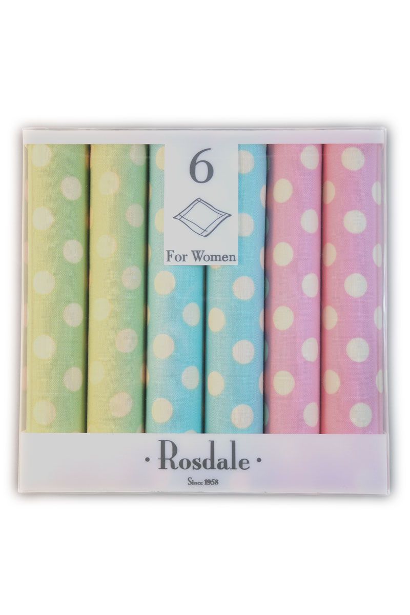 Rosdale 6 Pack Ladies Handkerchiefs -Dots