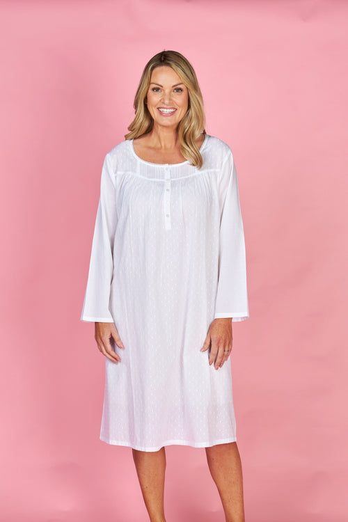 -French Country Hailspot Cotton Short Nightie -White(14-16 Only)