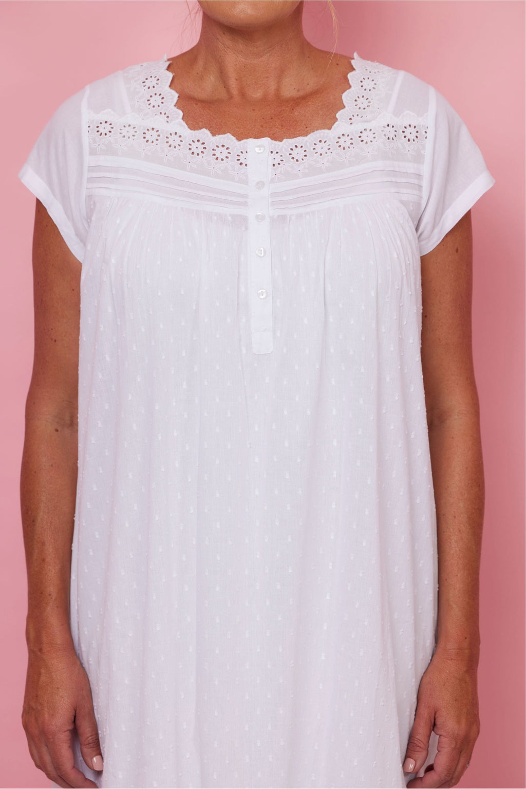 French Country Hailspot Cotton Short Nightie -White