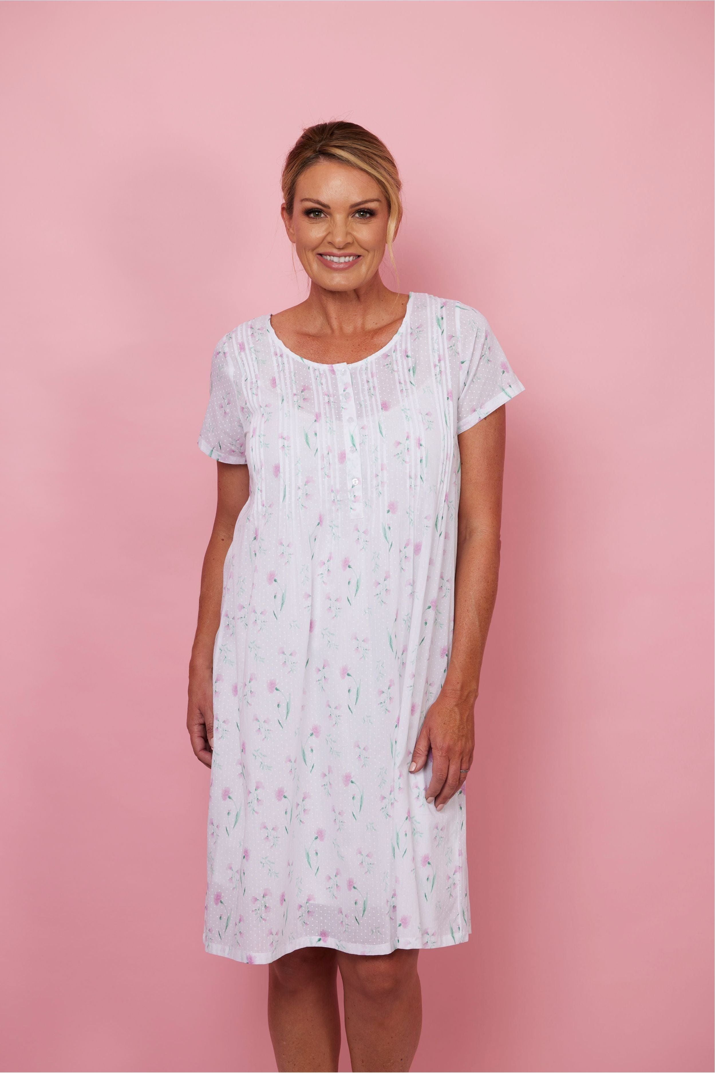 French Country Flower Dot Cotton Short Nightie -white