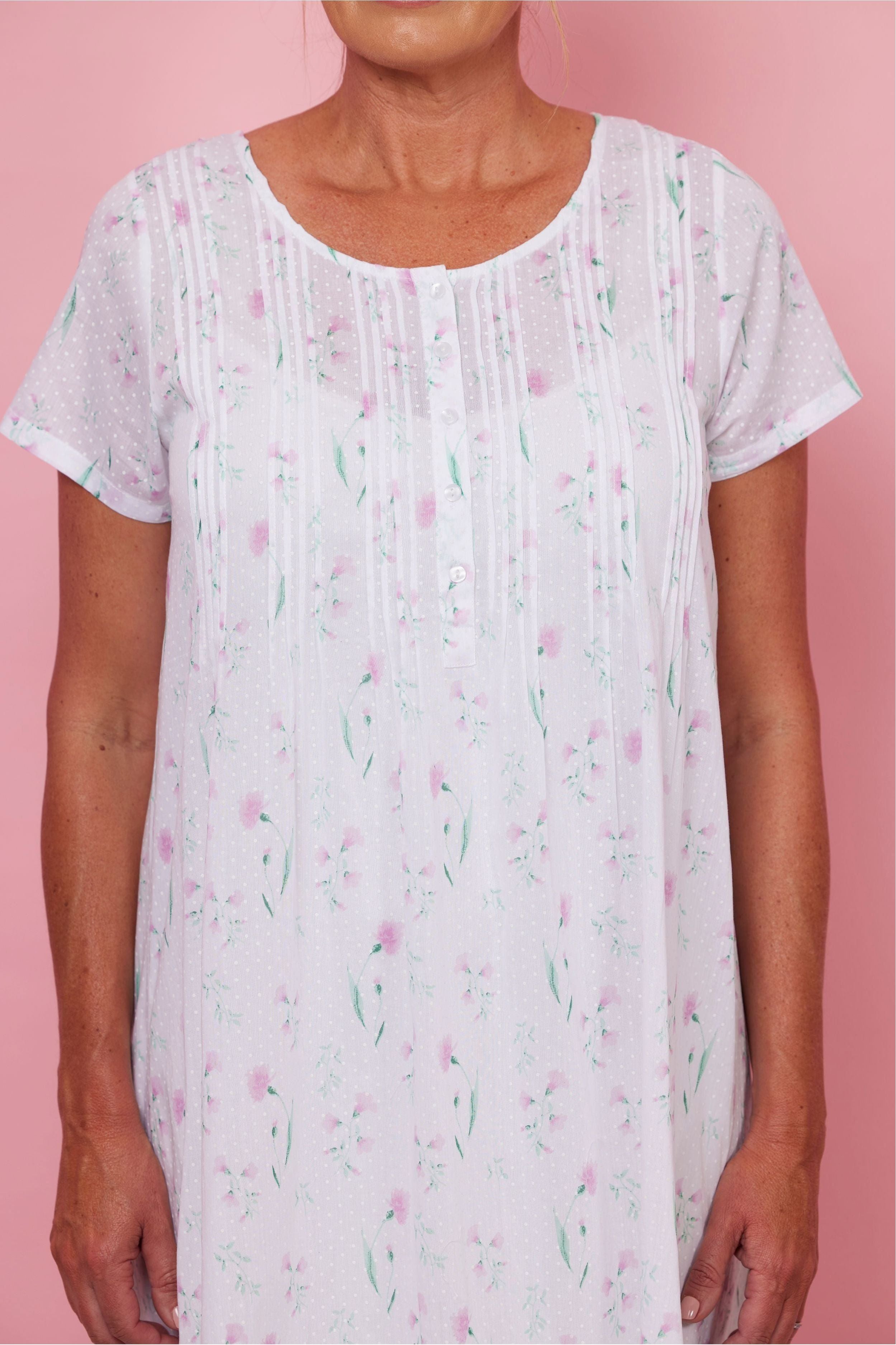 French Country Flower Dot Cotton Short Nightie -white