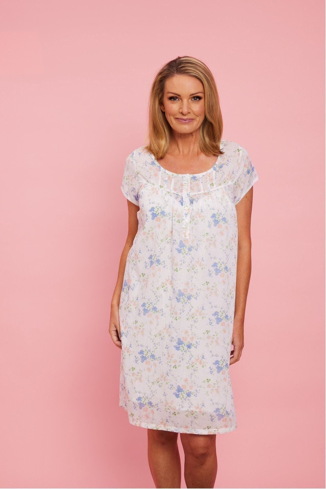 French Country Poppy Daisy Cotton Short Nightie -Print