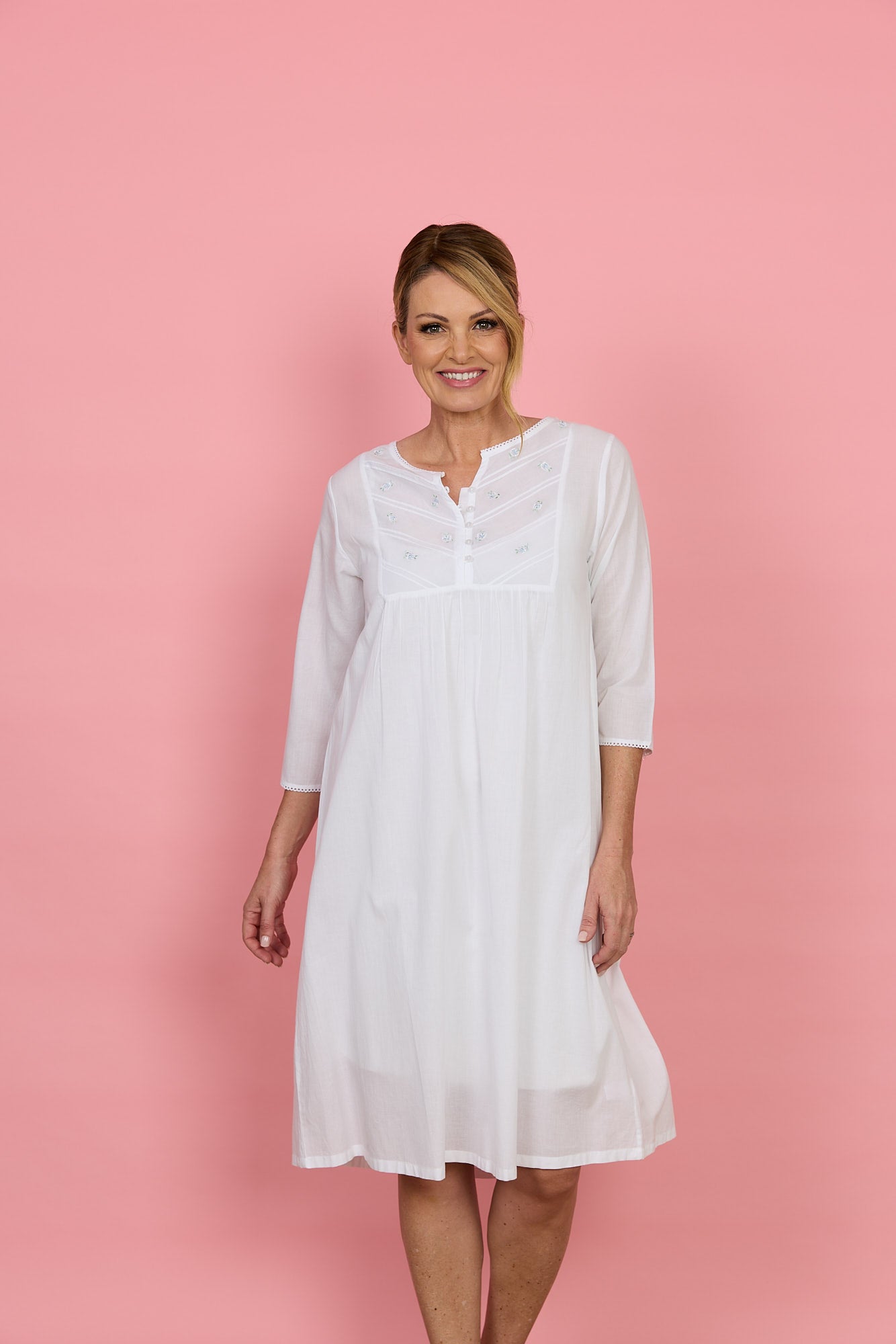 French Country Cambric Cotton Nightie -White(14+ Only)