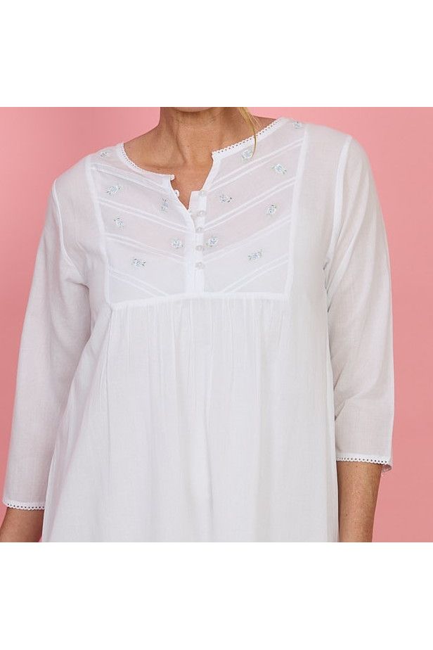 French Country Cambric Cotton Nightie -White(14+ Only)
