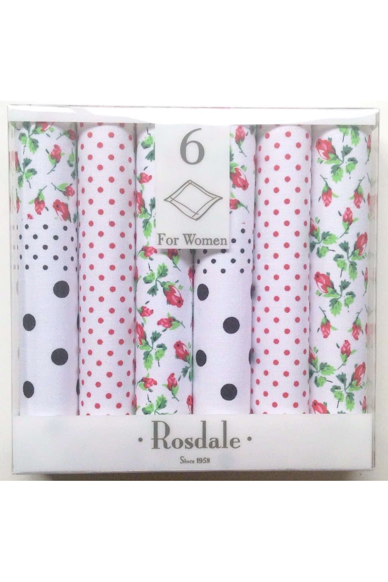 Rosdale 6 Pack Ladies Handkerchiefs -Red