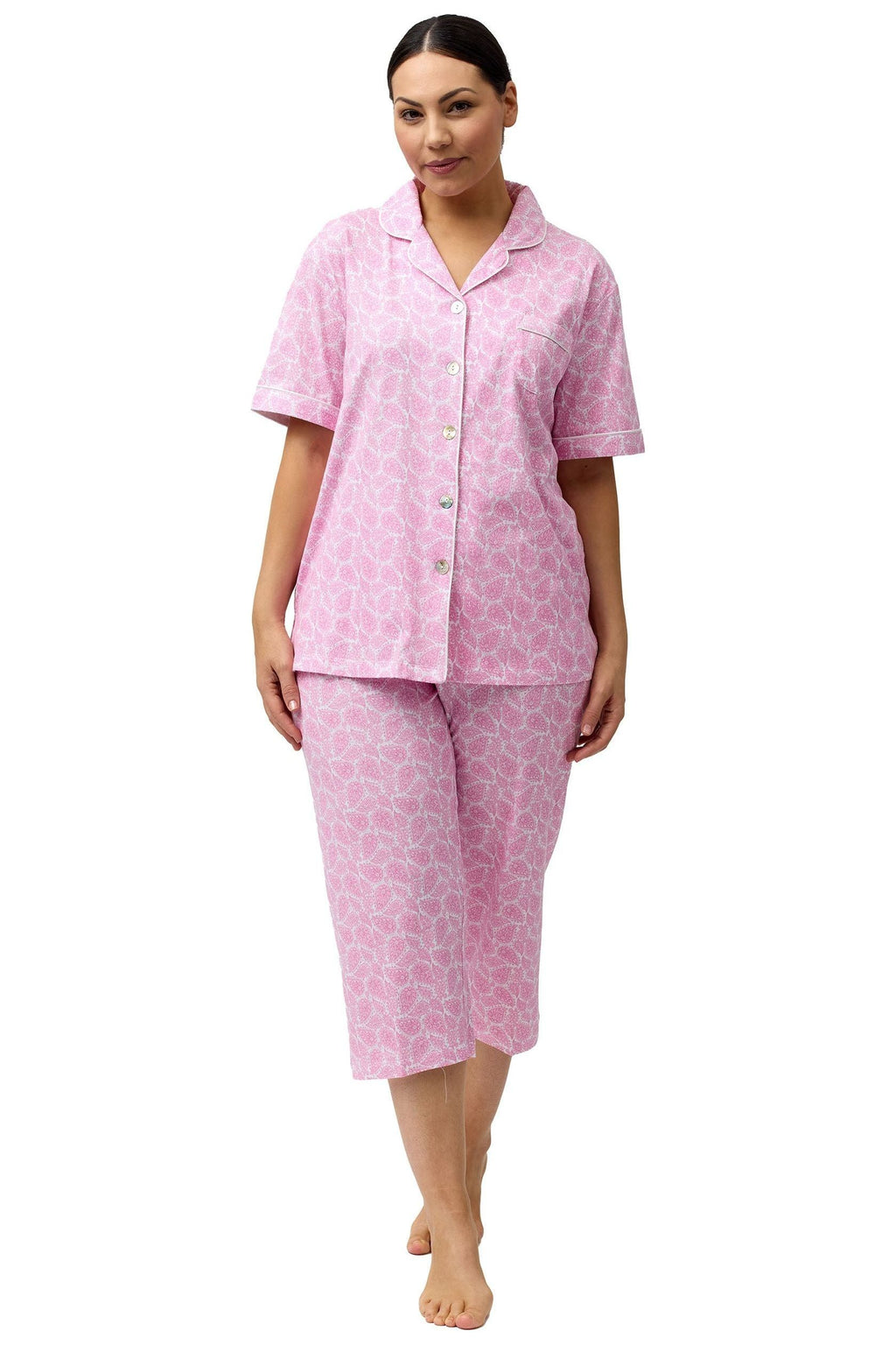 Schrank Paisley Cotton Knit Capri Leg Pyjama -Pink(16 Only)