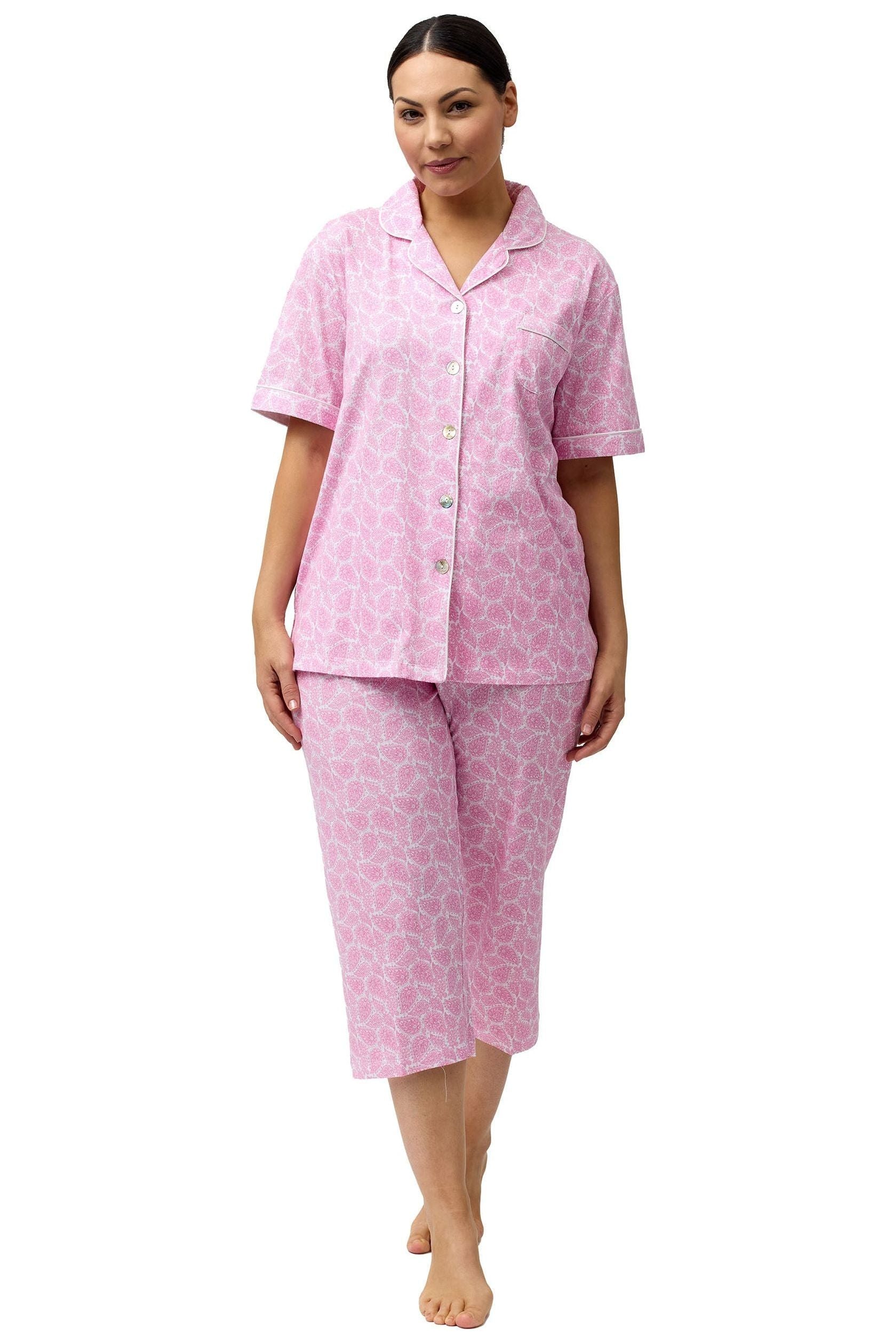 Schrank Paisley Cotton Knit Capri Leg Pyjama -Pink(16 Only)