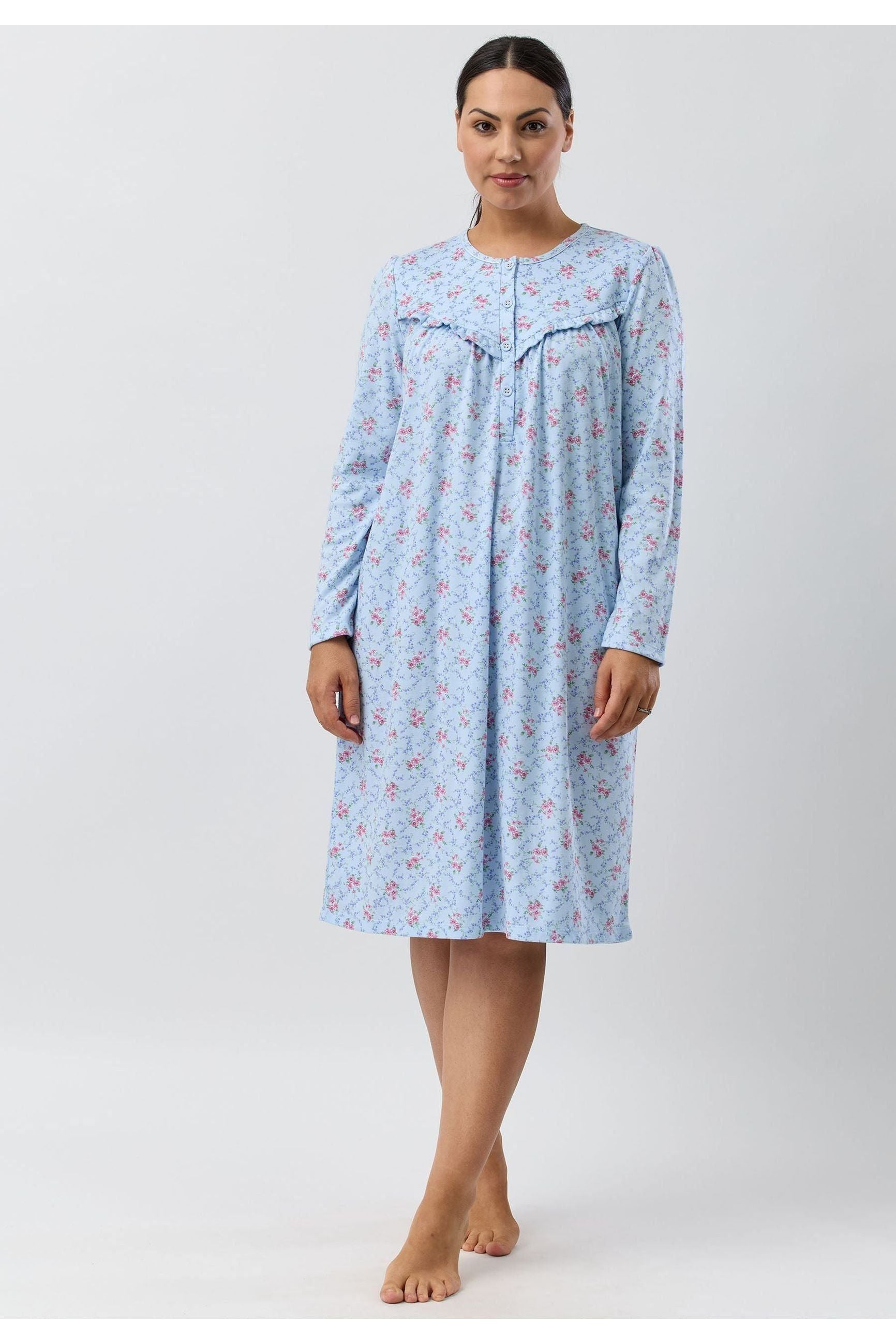 Schrank Posy Poly/Cotton Knit Short Nightie -Blue(14/20/22/26)