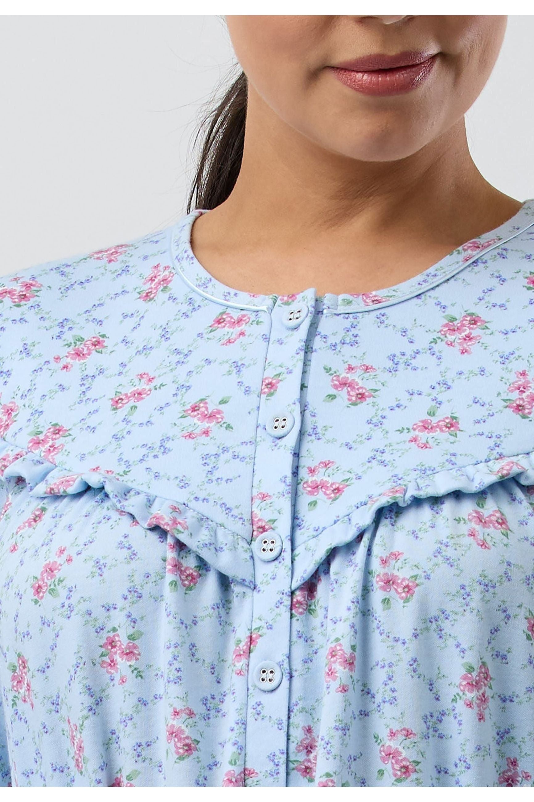 Schrank Posy Poly/Cotton Knit Short Nightie -Blue(14/20/22/26)
