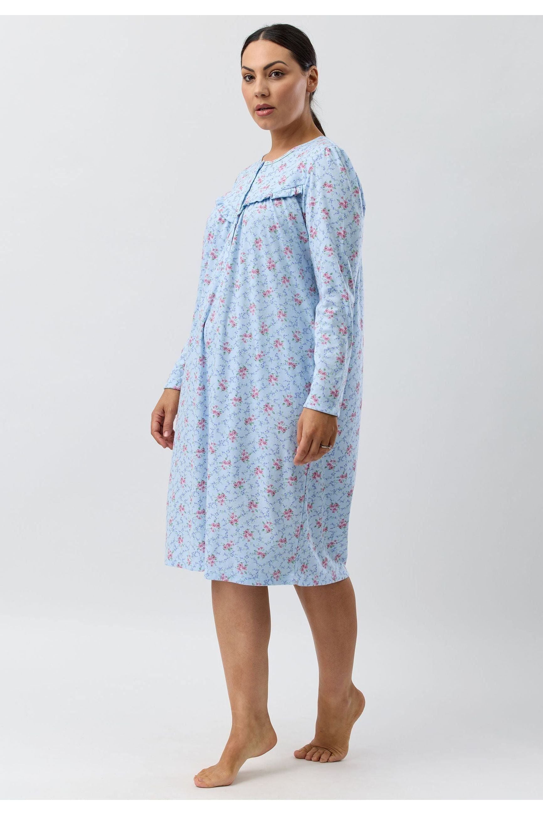 Schrank Posy Poly/Cotton Knit Short Nightie -Blue(14/20/22/26)