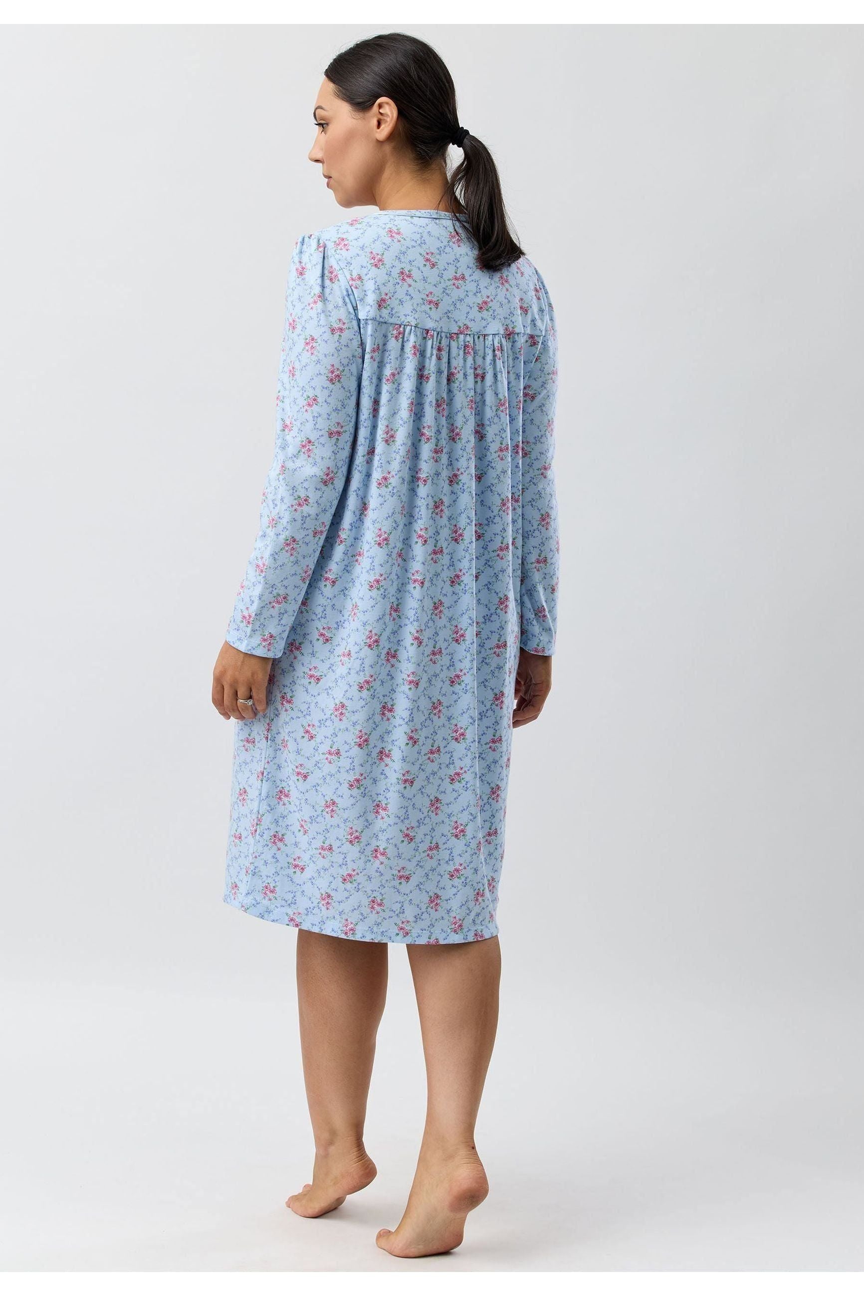Schrank Posy Poly/Cotton Knit Short Nightie -Blue(14/20/22/26)