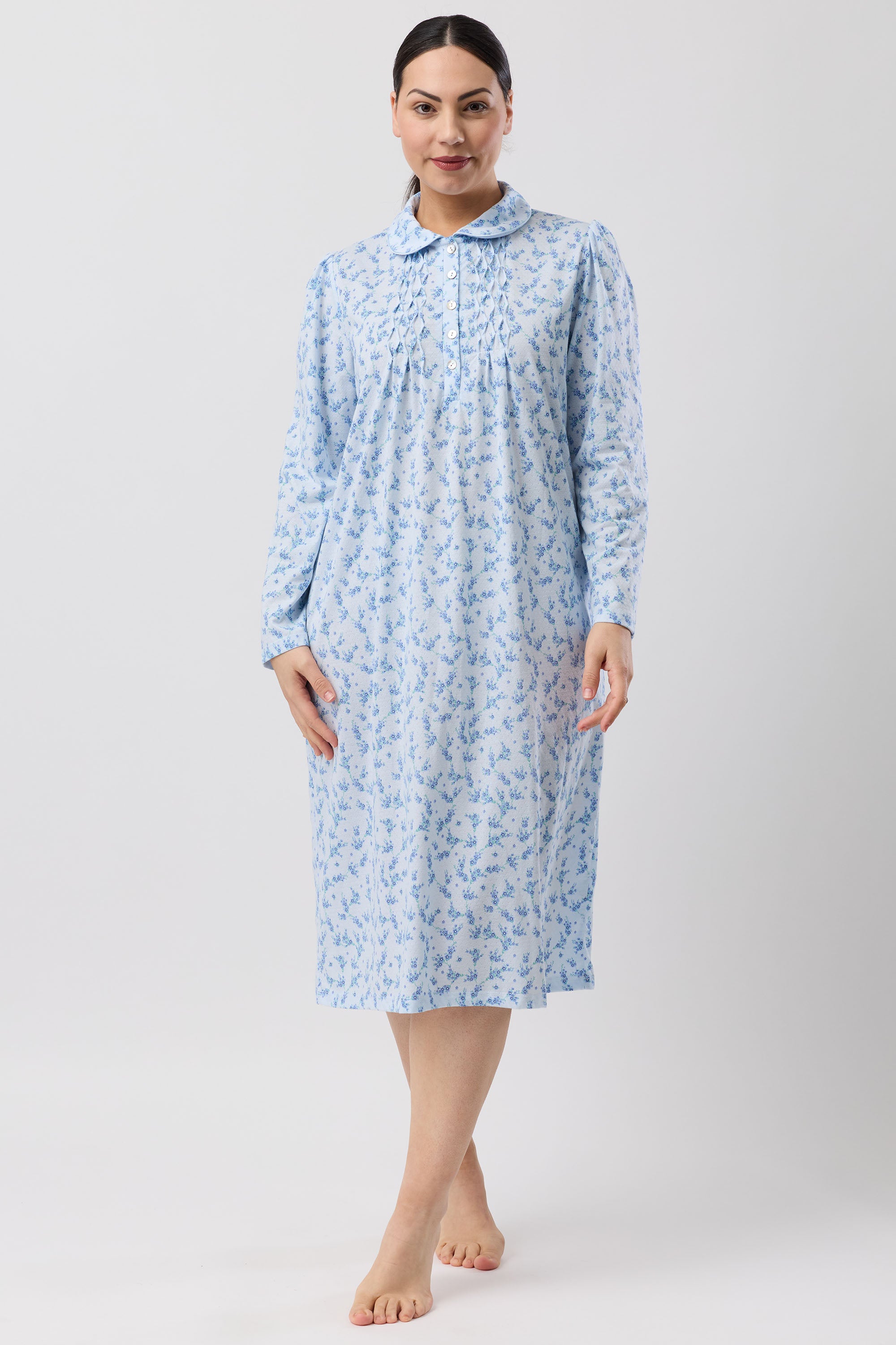 Schrank Jasmine Poly/Cotton Knit Mid Nightie -Blue