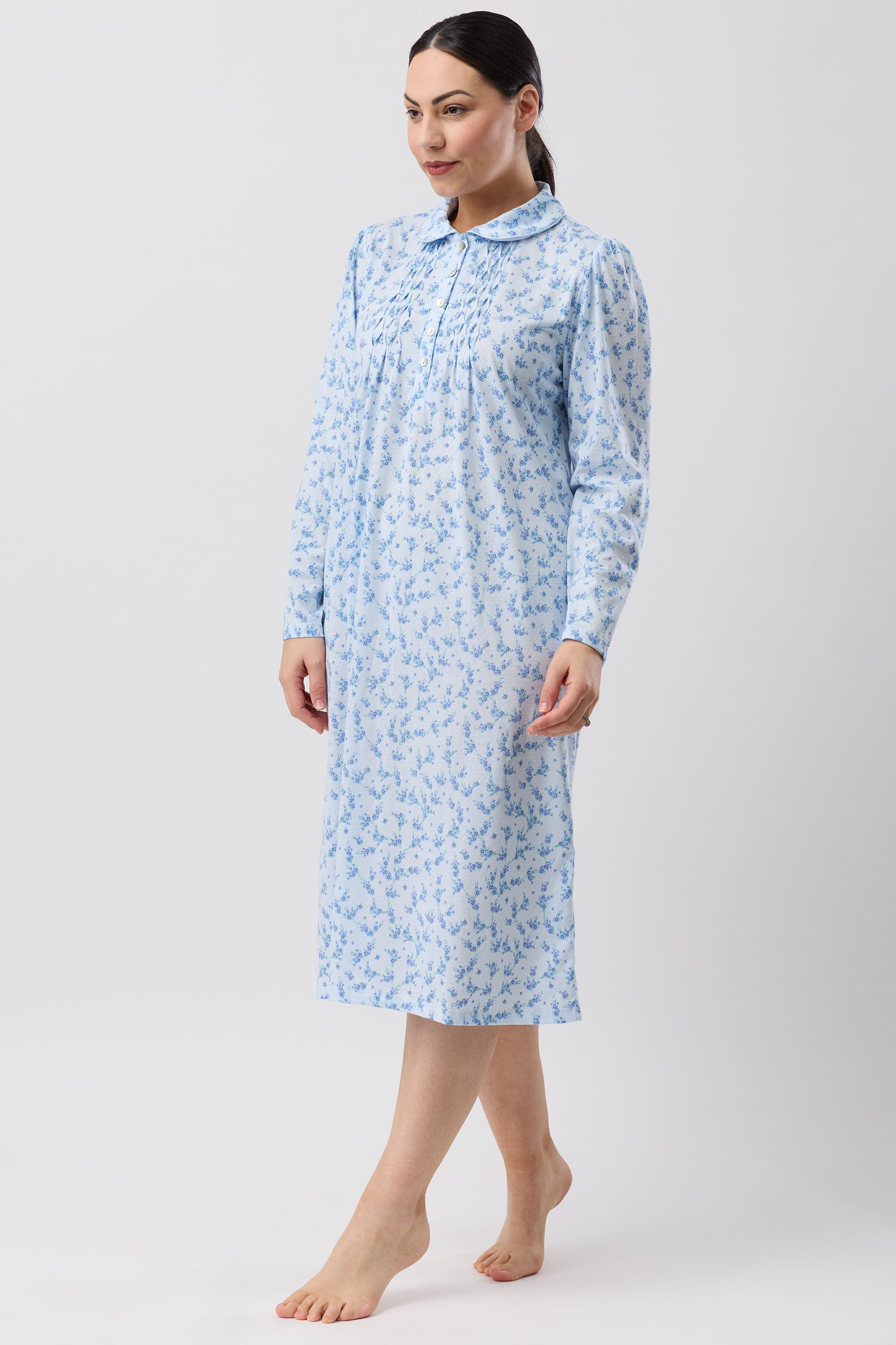 Schrank Jasmine Poly/Cotton Knit Mid Nightie -Blue