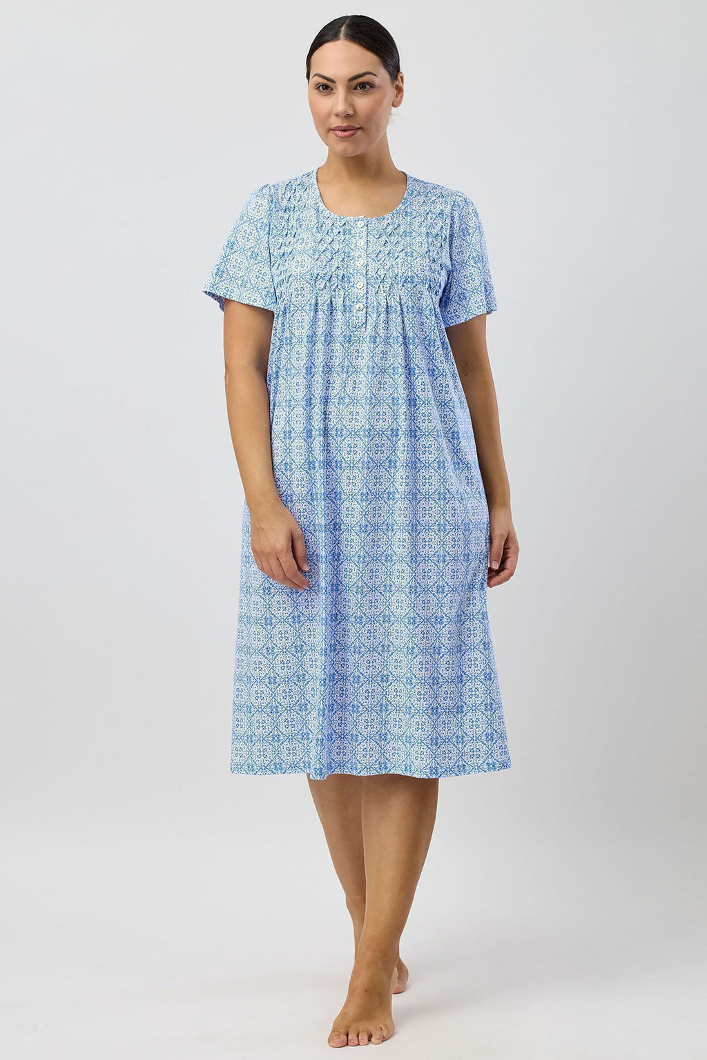 Schrank Baroque Cotton Knit Short Sleeve Nightie -Indigo