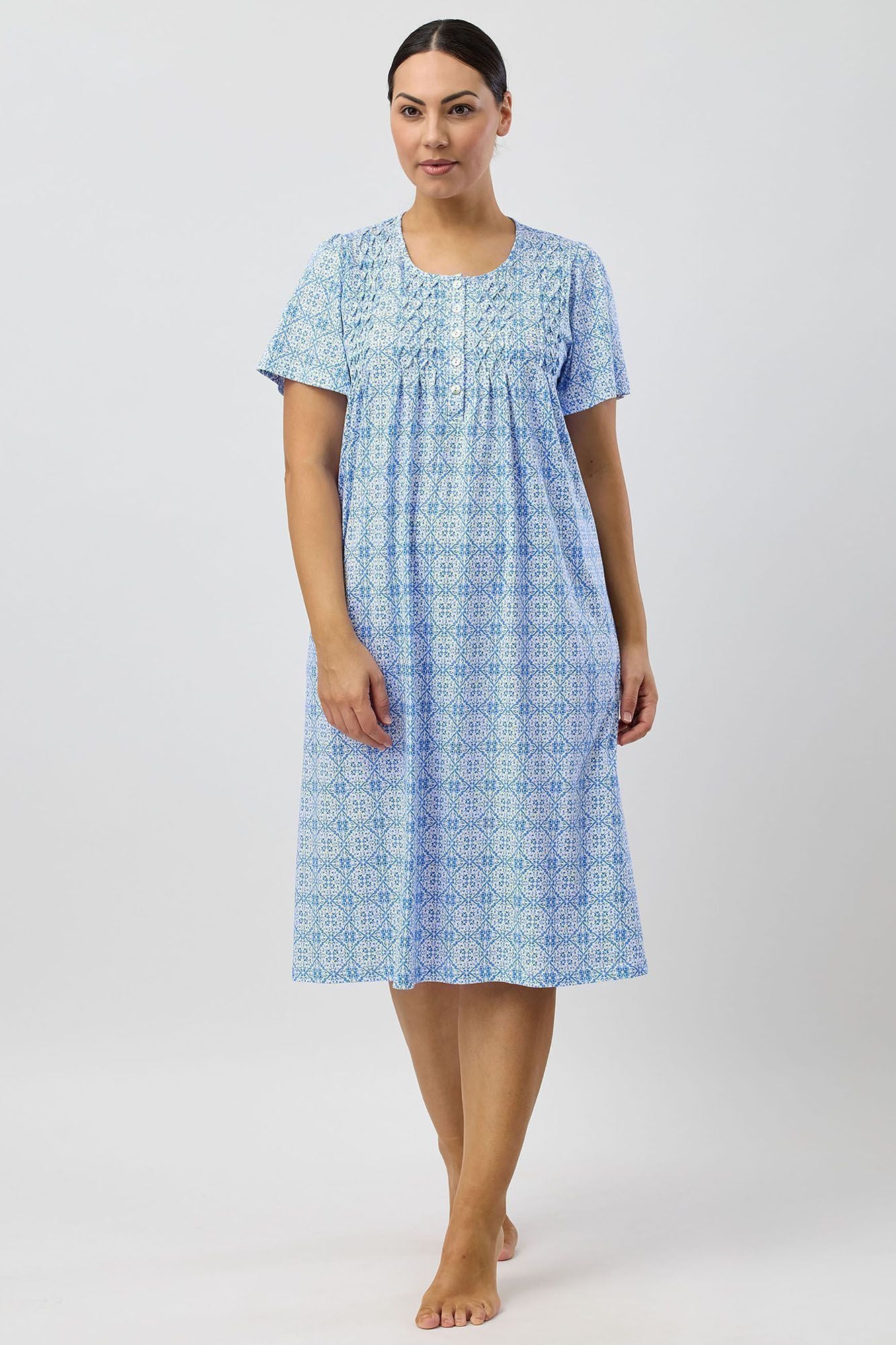 Schrank Baroque Cotton Knit Short Sleeve Nightie -Indigo