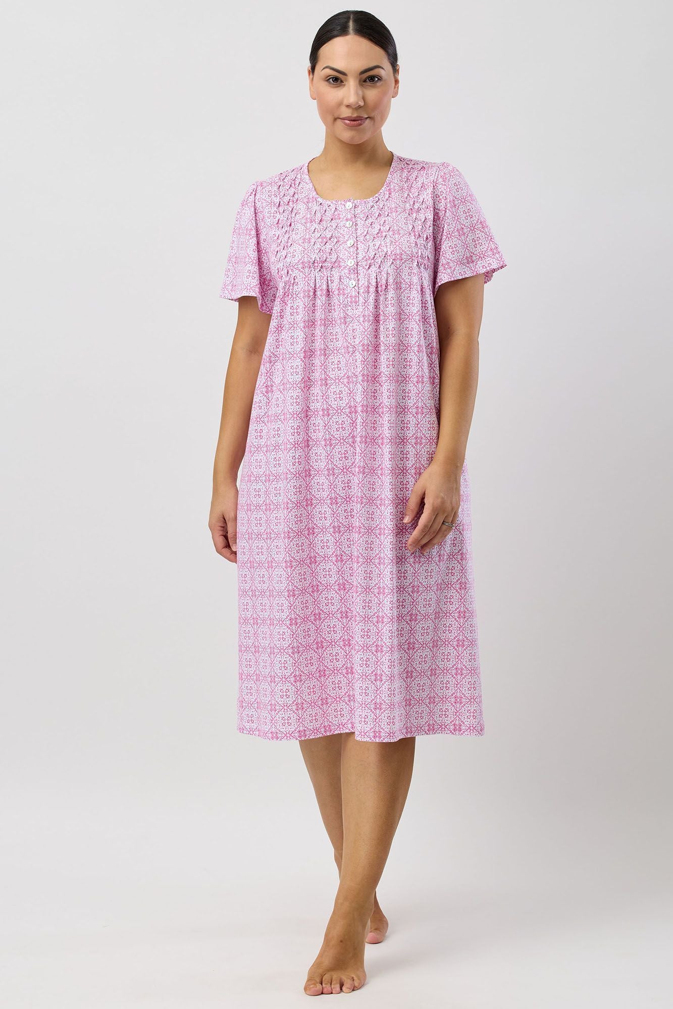 Schrank Baroque Cotton Knit Short Sleeve Nightie -Rose