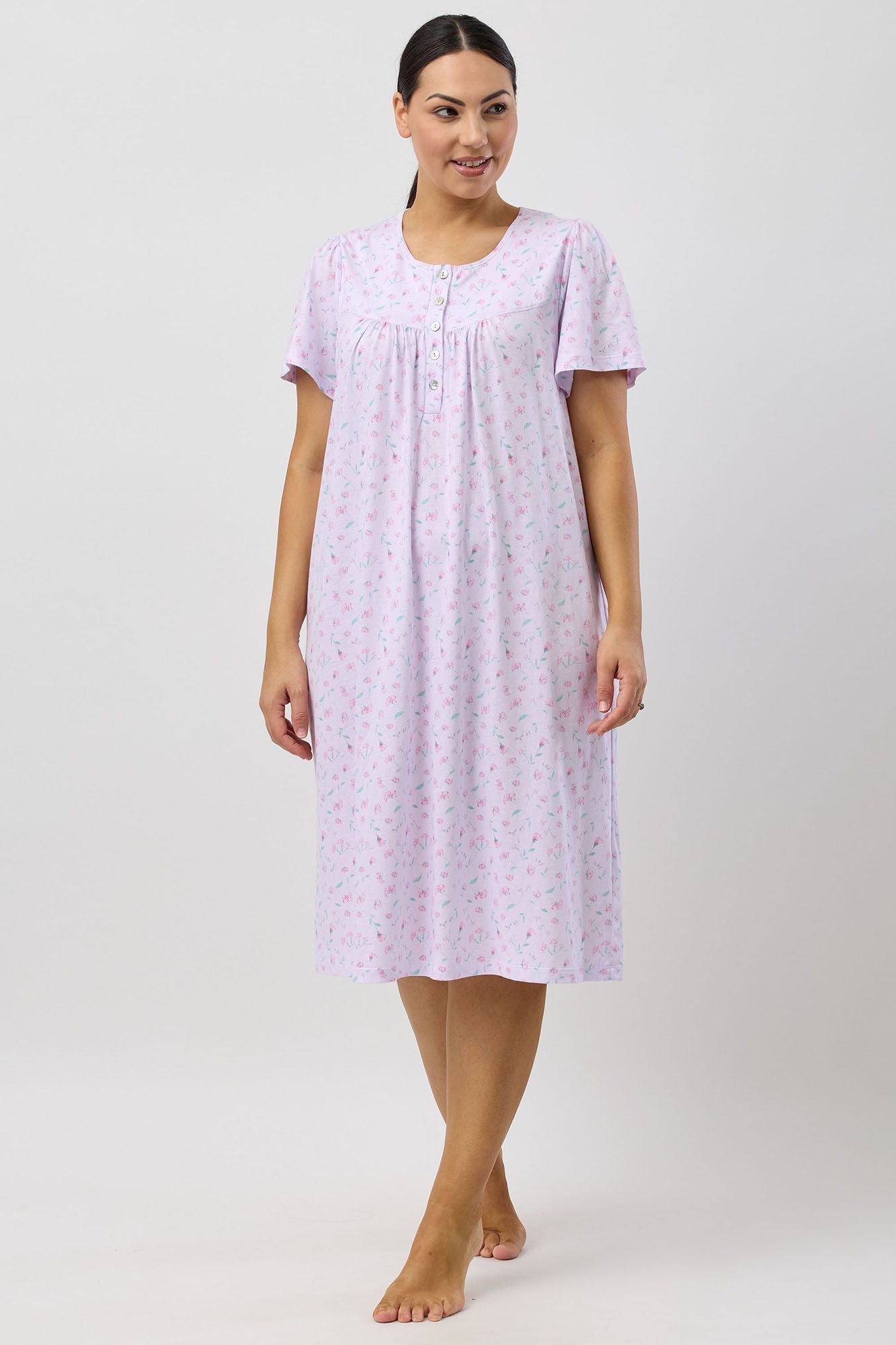 Schrank Peony Cotton Knit Short Sleeve Nightie -Pink