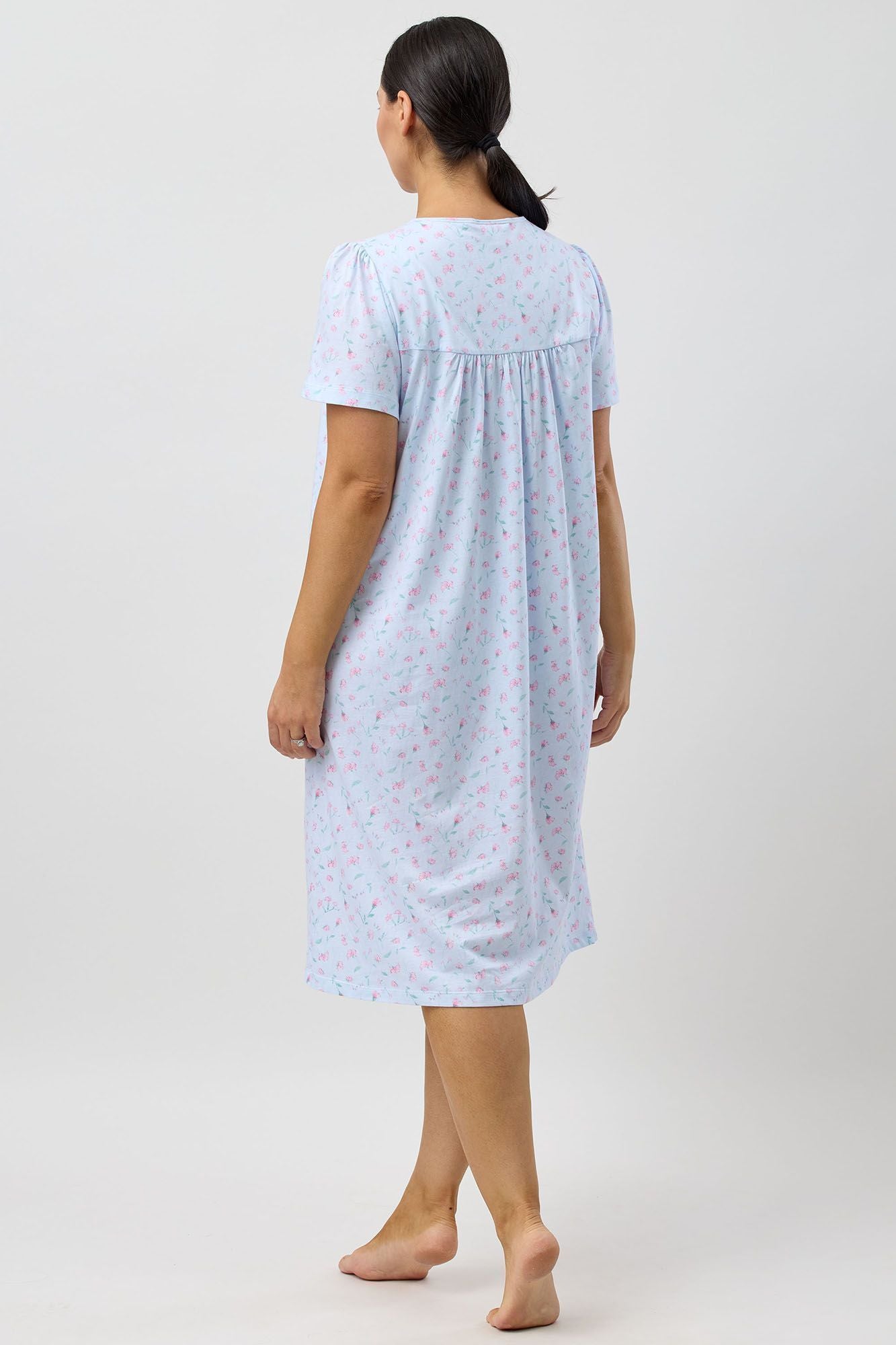 Schrank Peony Cotton Knit Short Sleeve Nightie -Blue