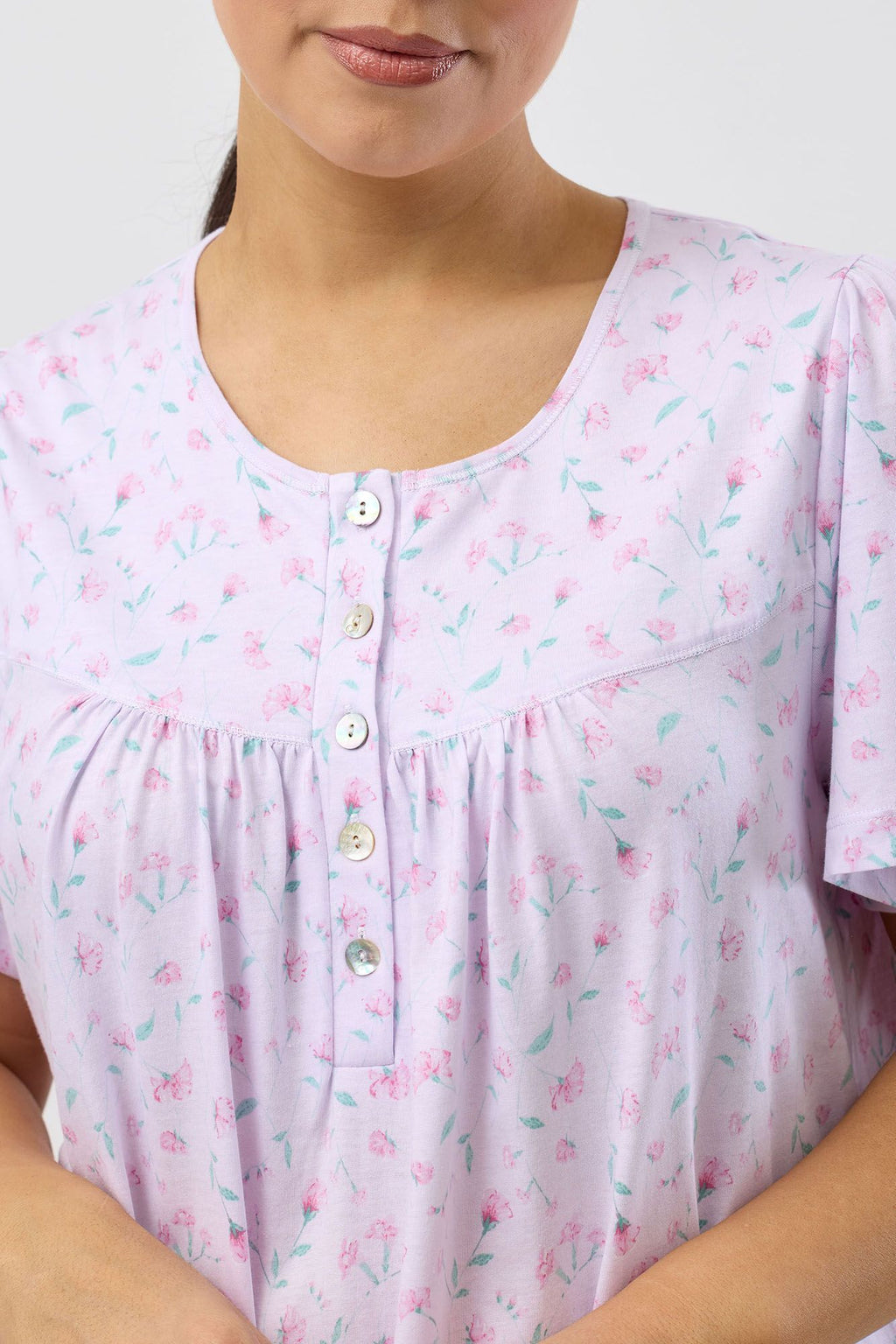 Schrank Peony Cotton Knit Short Sleeve Nightie -Pink