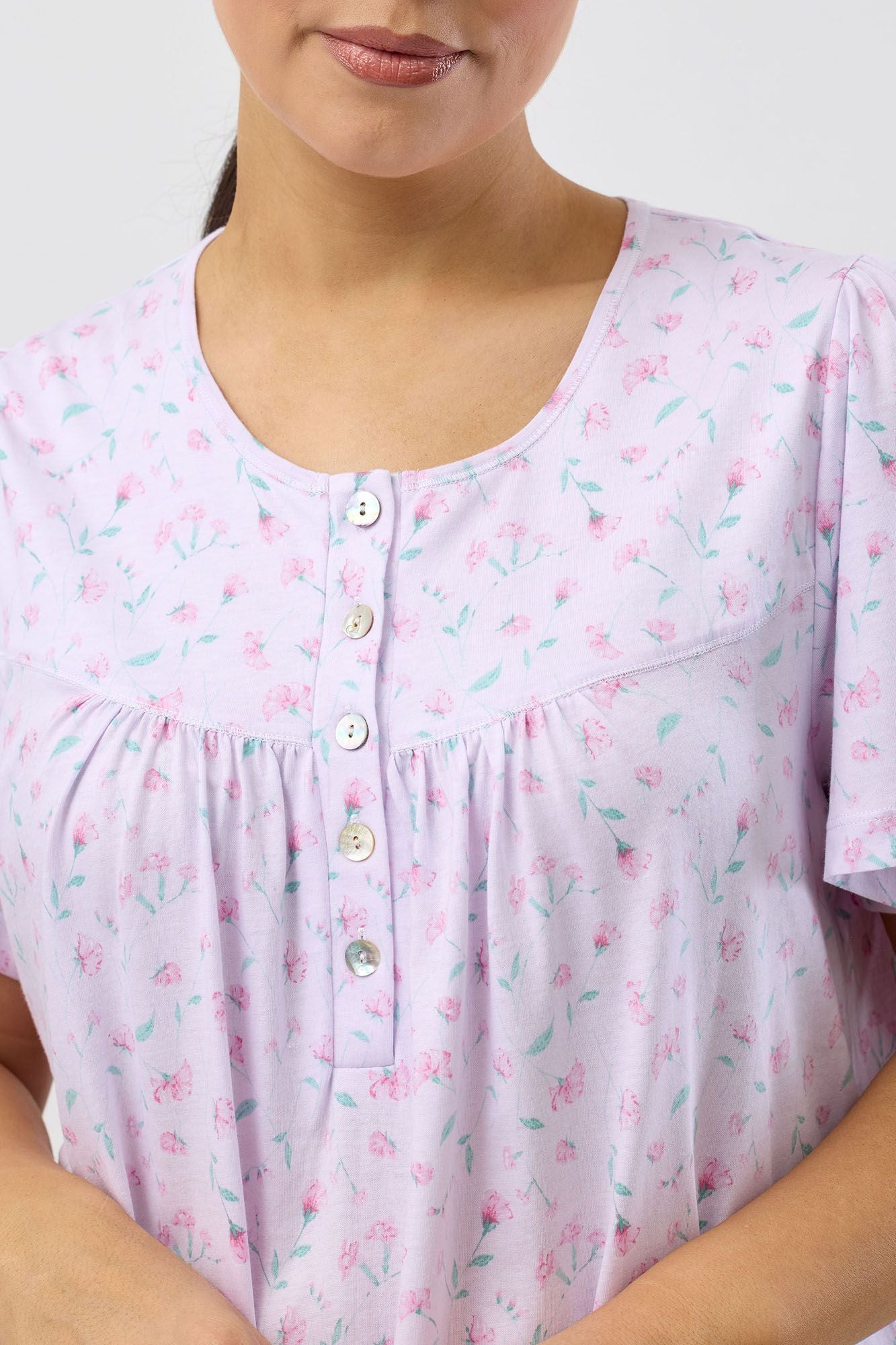 Schrank Peony Cotton Knit Short Sleeve Nightie -Pink