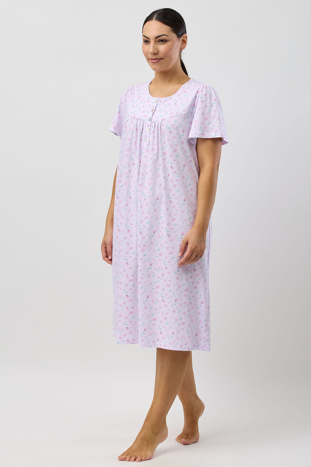 Schrank Peony Cotton Knit Short Sleeve Nightie -Pink