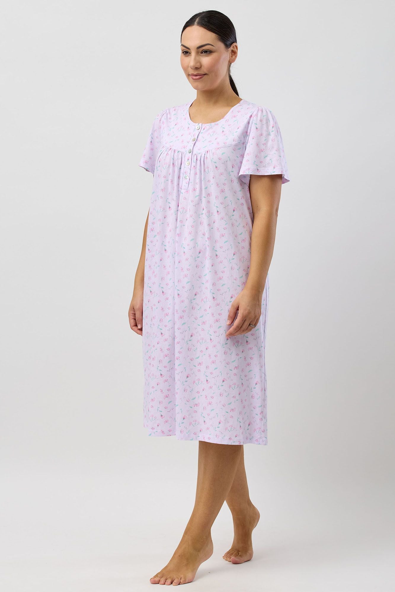 Schrank Peony Cotton Knit Short Sleeve Nightie -Pink