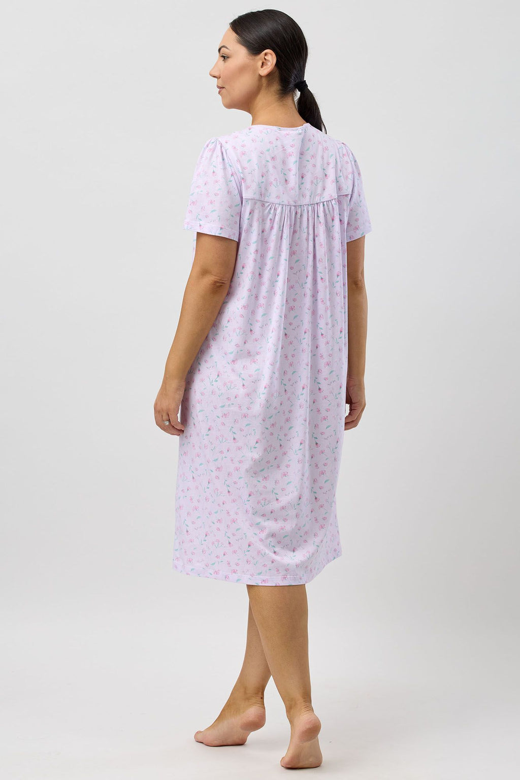 Schrank Peony Cotton Knit Short Sleeve Nightie -Pink